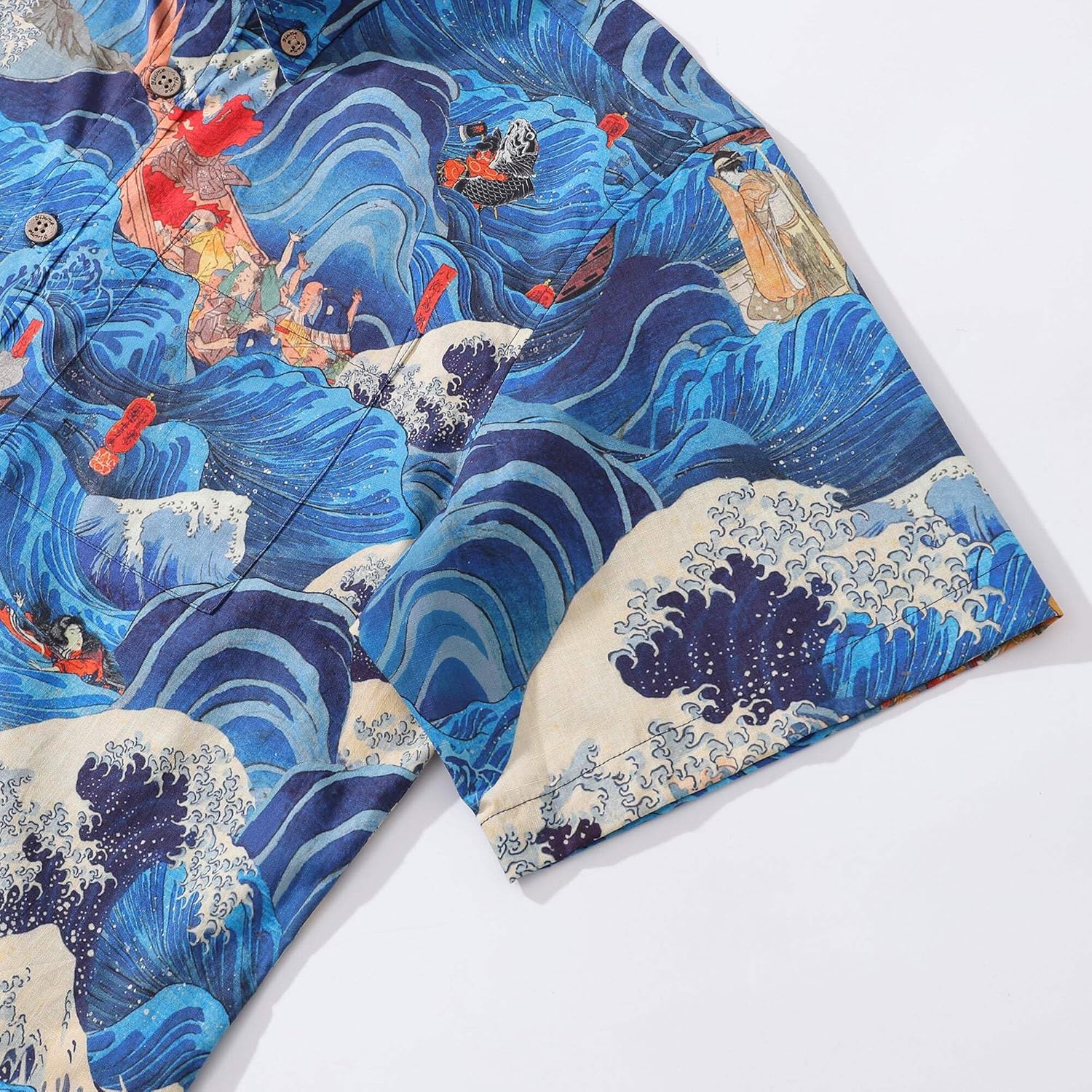 YIUME Hawaiian Shirt for Men Sea Deity Button-Down Shirt Short Sleeve 100% Cotton Shirt