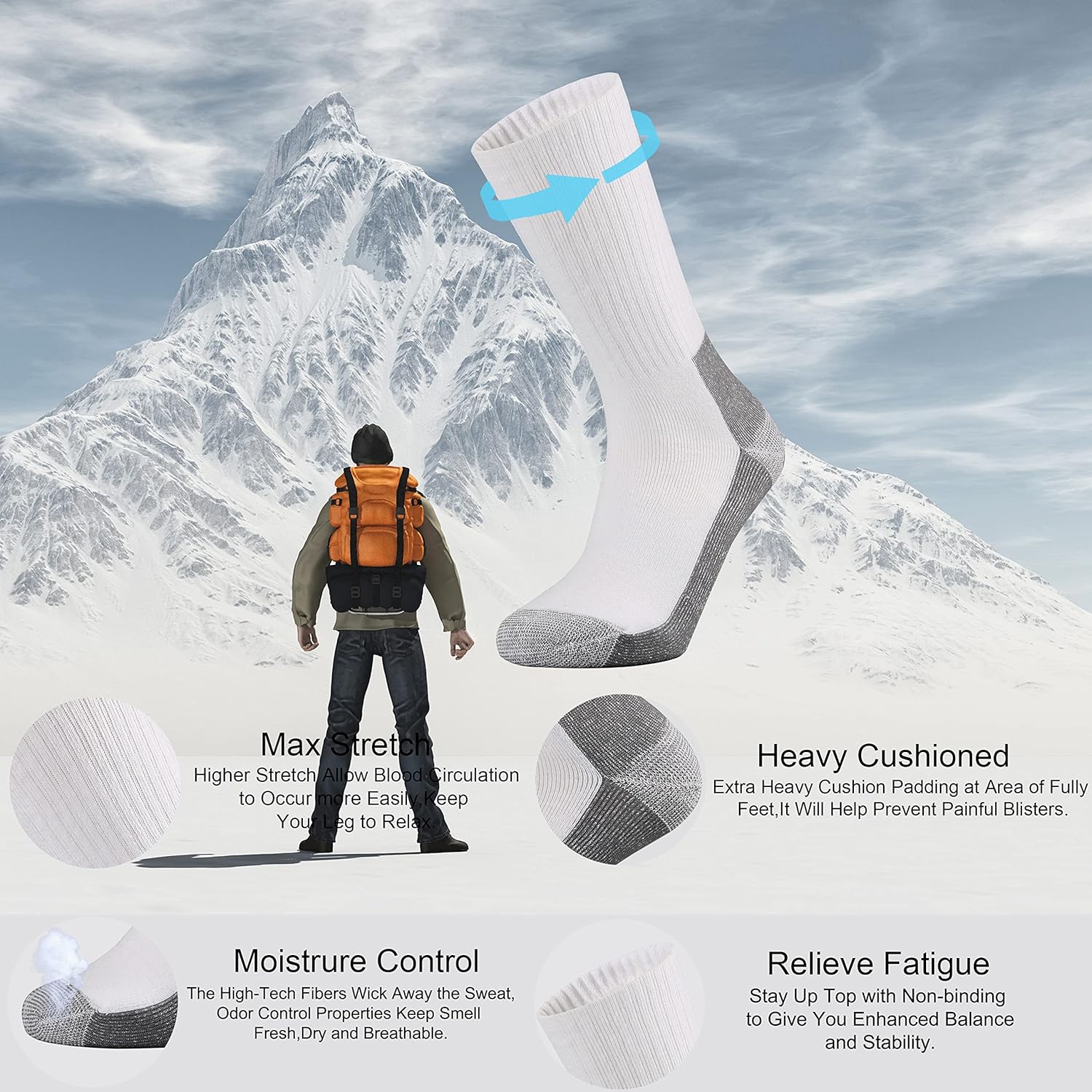 Ortis Men's Cotton Cushion Crew Socks Moisture Wicking Breathable Thick Warm Thermal for Athletic Heavy Duty Work Boot - Image 2