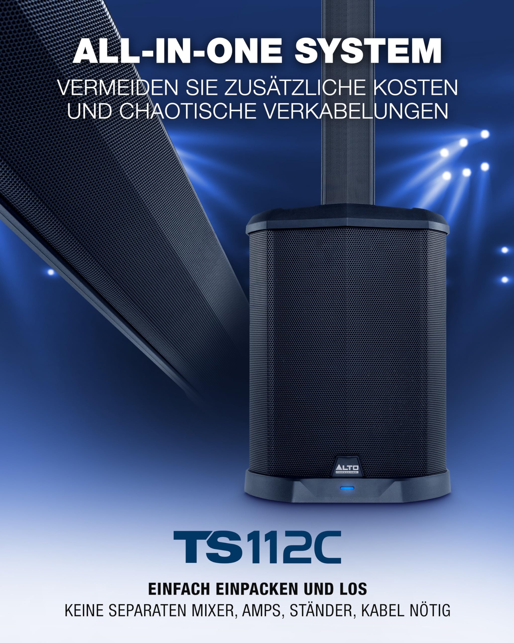 ALTO TS112C 1200-Watt Aktives Säulen PA Lautsprecher mit 5-Kanal Mixer Bluetooth