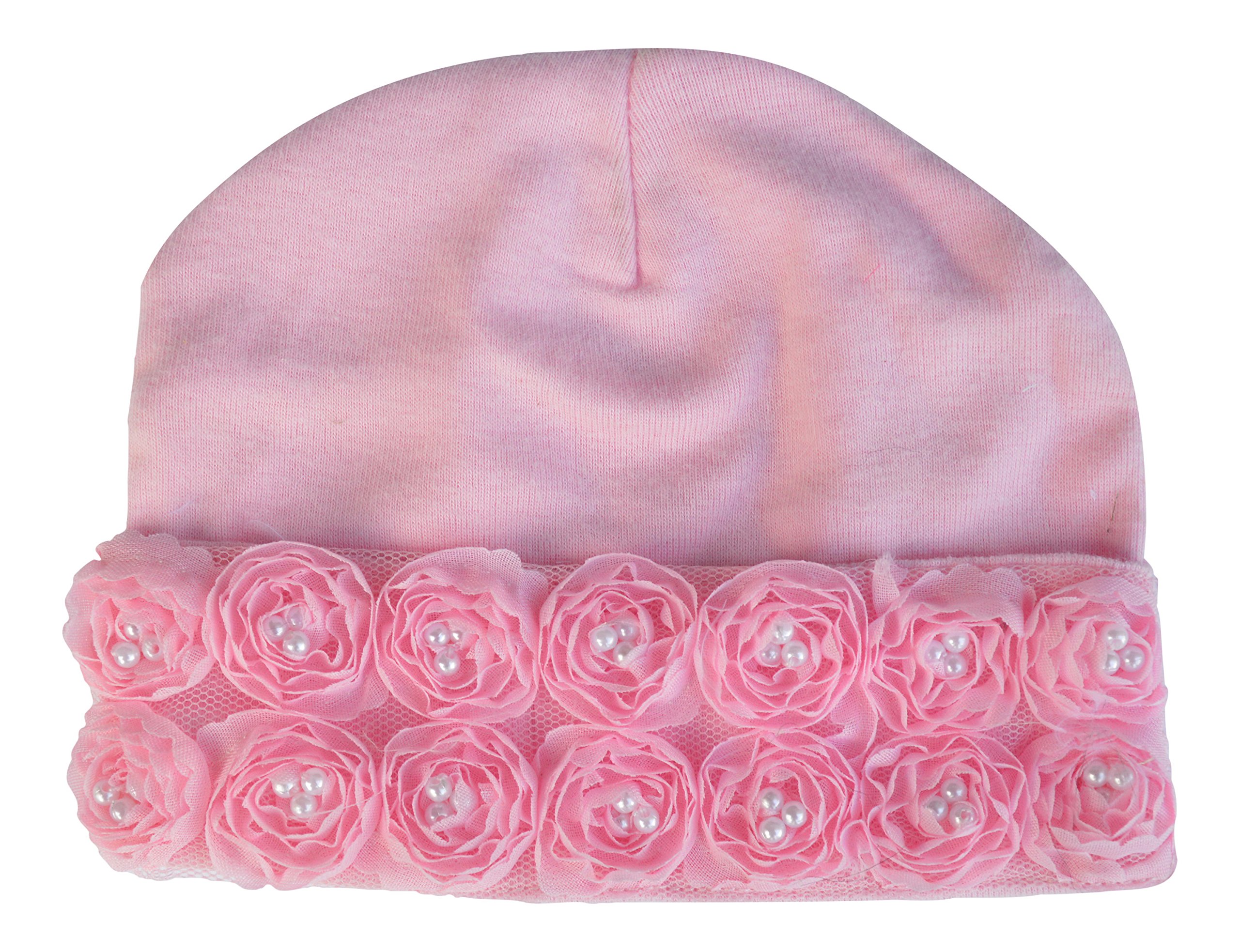 PLH Bows Cotton Hat with Ruffles and Pearls Small Pink IHTNCP