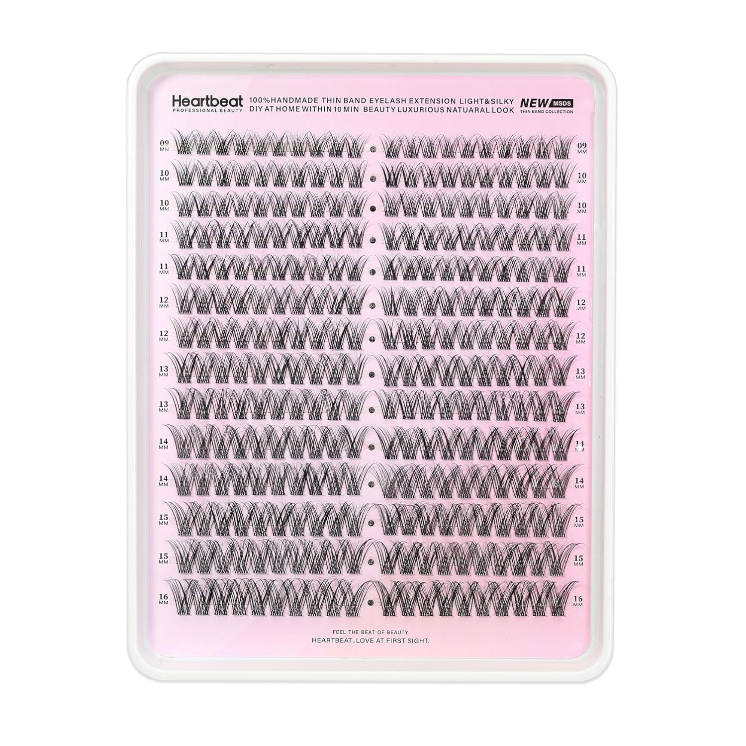 Heartbeat Lash Clusters Thin Invisible Band Eyelash Extension Natural Clear Band Individual Lashes Soft Wispy 9mm-16mm Mixed Length