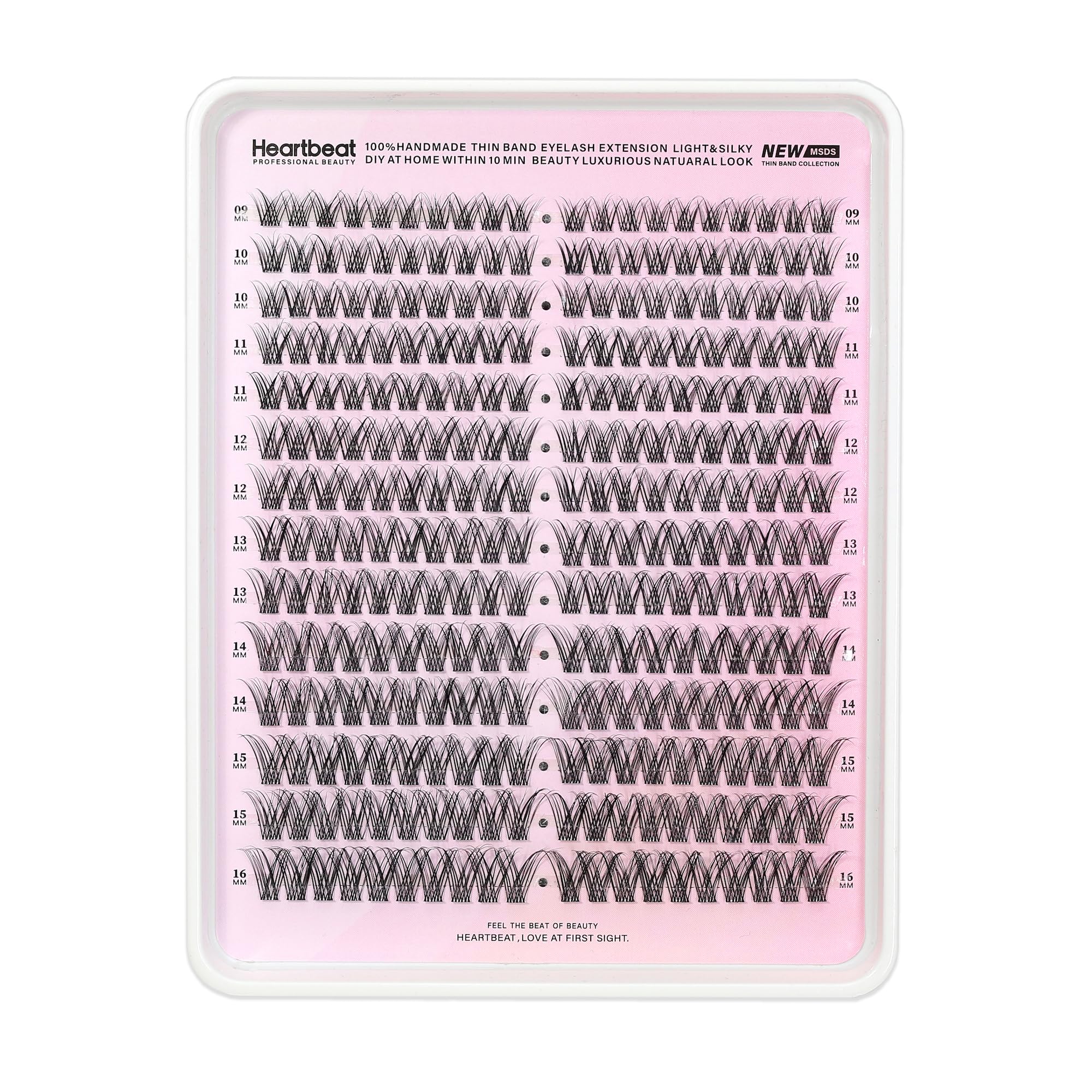 Heartbeat Lash Clusters Thin Invisible Band Eyelash Extension Natural Clear Band Individual Lashes Soft Wispy 9mm-16mm Mixed Length