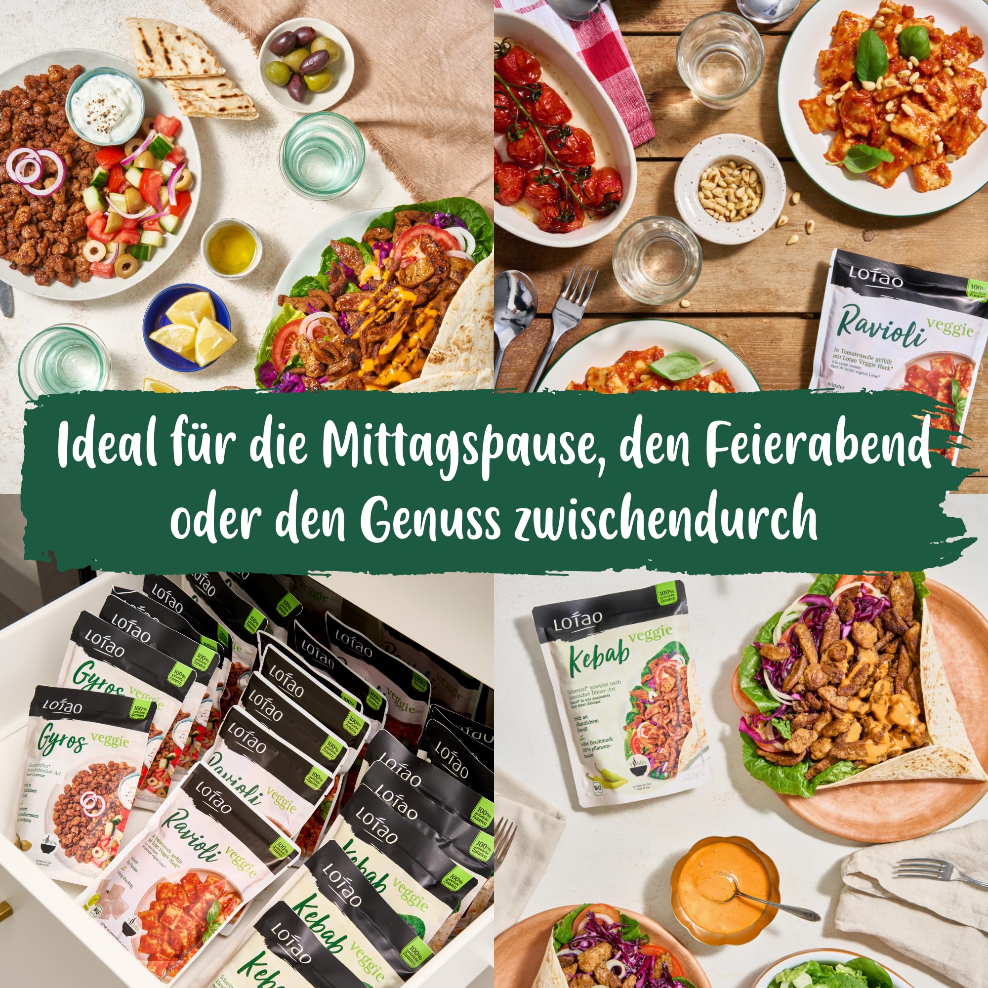 Lotao Veggie Mix Bundle 9x | Bio & Vegan | Ravioli, Gyros & Kebab | Pflanzliche Fleischalternativen & Fertiggericht | Proteinreich, schnell zubereitet & vielseitig