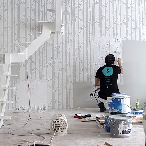 Vista 3 de STENCILIT® Plantilla de pared de bosque de abedules, plantilla XL de 24 x 37 pulgadas, plantillas de pared de árbol para pintar patrones grandes