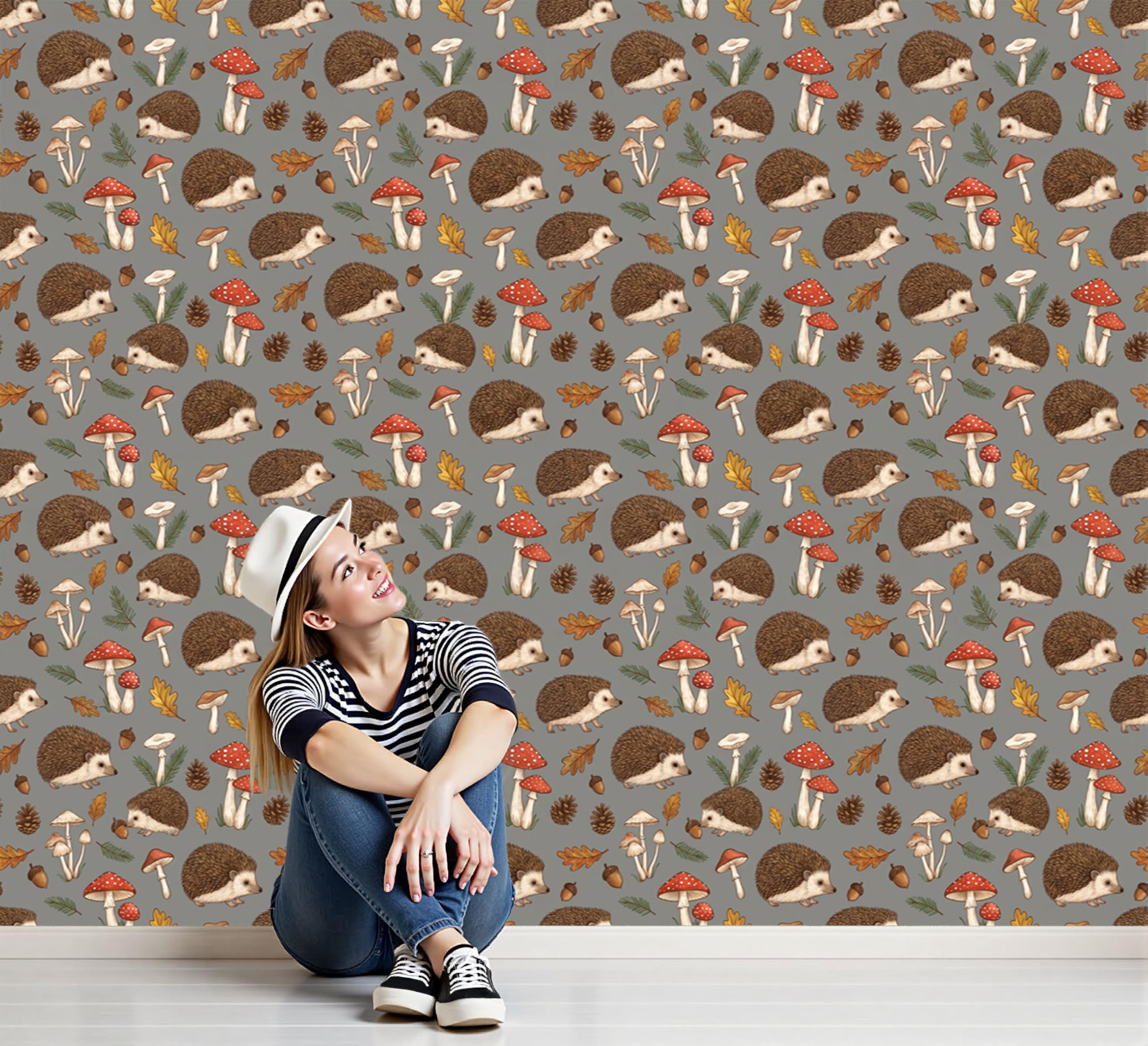 Papier peint panoramique soie 200x140 cm motif forêt d'automne gris
