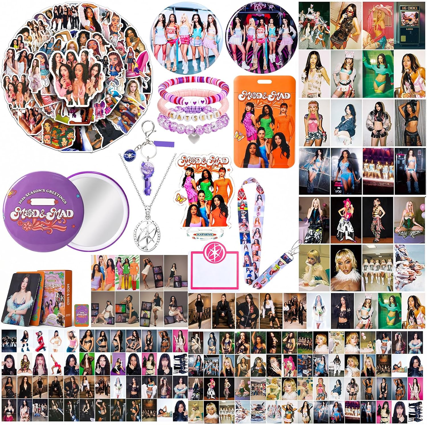 172Pcs Katseye Merch Gift Set Photocards Stickers Mirror Pins Gift for Fans | Pinky up/Mad and mod photocards. bracelets, pins,badge holder, lanyard, keychain, 50 sticker,Premium material for Fan