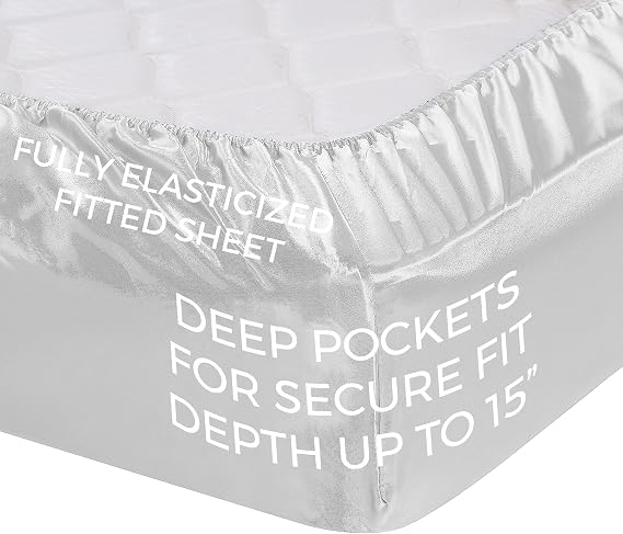 Satin Sheets Full [4-Piece, White] Hotel Luxury Silky Bed Sheets - Extra Soft 1800 Microfiber Sheet Set, Wrinkle, Fade, Stain Resistant - Deep Pocket Fitted Sheet, Flat Sheet, Pillow Cases