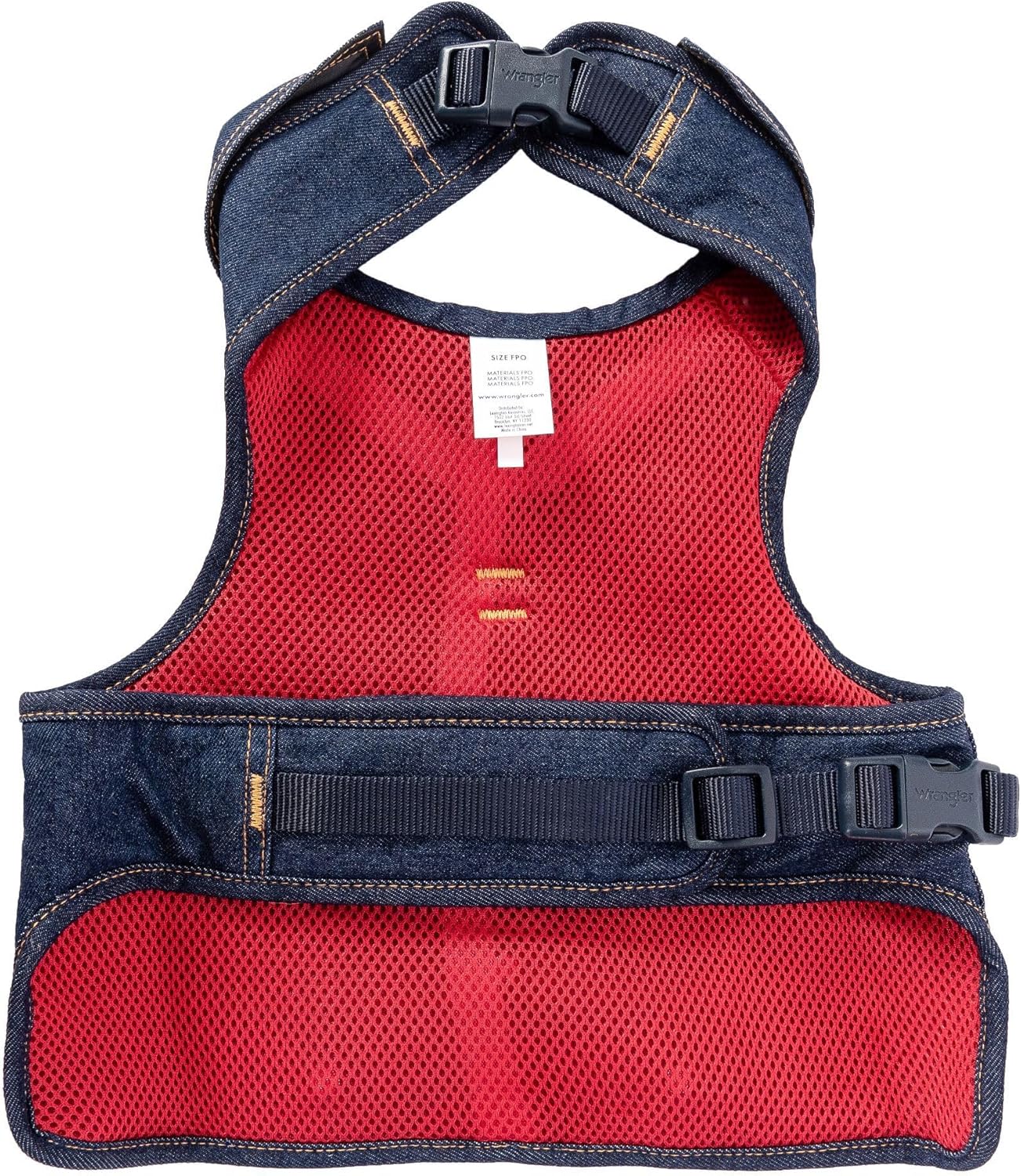 Wrangler Rope Denim Dog Vest Harness – Breathable Dog Vest with Mesh Lining - Machine Washable Dog Winter Jacket for Easy Cleaning, Layer Over Dog Sweater (Dark Wash, XS)
