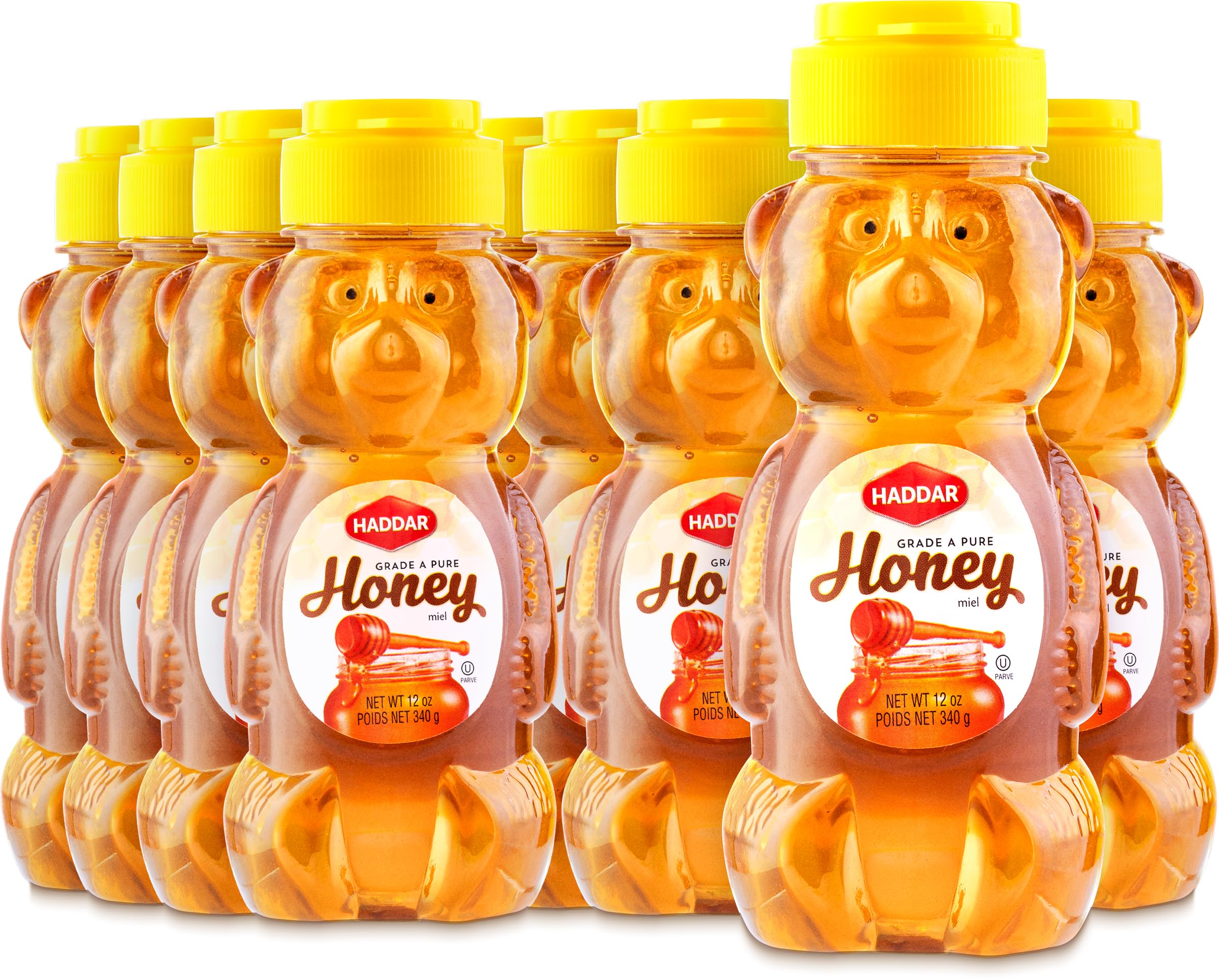 Haddar Grade A Honey Bears, 12oz (12 Pack) | Bulk Pack - Case of 12 | 100% Pure Honey, No Fillers, Gluten Free | Certified Kosher