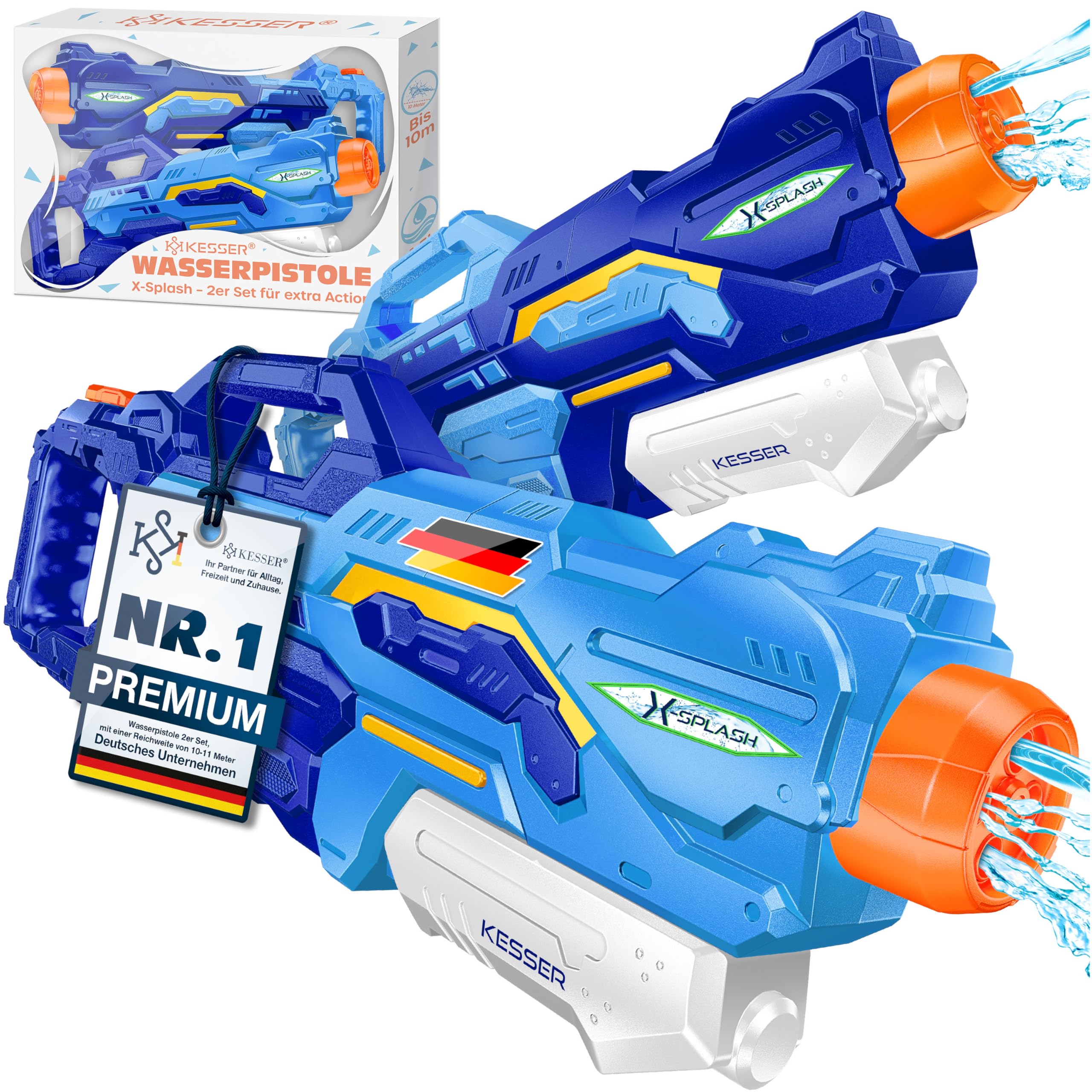 KESSER® Wasserpistole 2er Set Wasserpistolen Spritzpistolen Reichweite 10-11 Meter, Fassungsvermögen 1500ml Wasserspaß Strand Spielzeug im Freien für Kinder und Erwachsene Strandpool