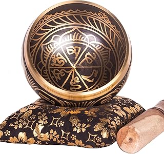 Tibetan Singing Bowl Set - HandCrafted Antique Tibetan Singing Bowl Set - Great for Meditation, Healing Relaxation Therap...