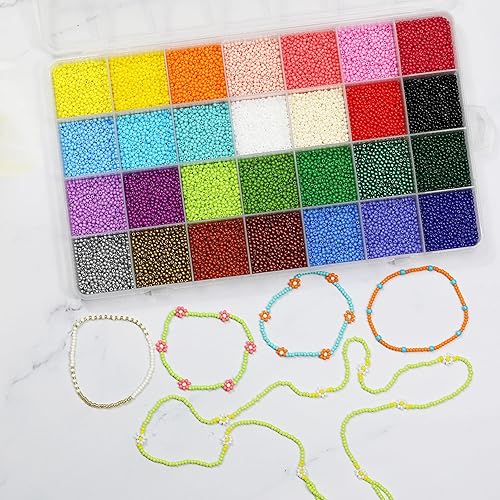 Miniatura 3 de KERGAEN Tamaño de 0.079 in, cuentas de semillas de 28 colores, alrededor de 22400 piezas en una caja de 28 rejillas, cuentas de semillas de vidrio