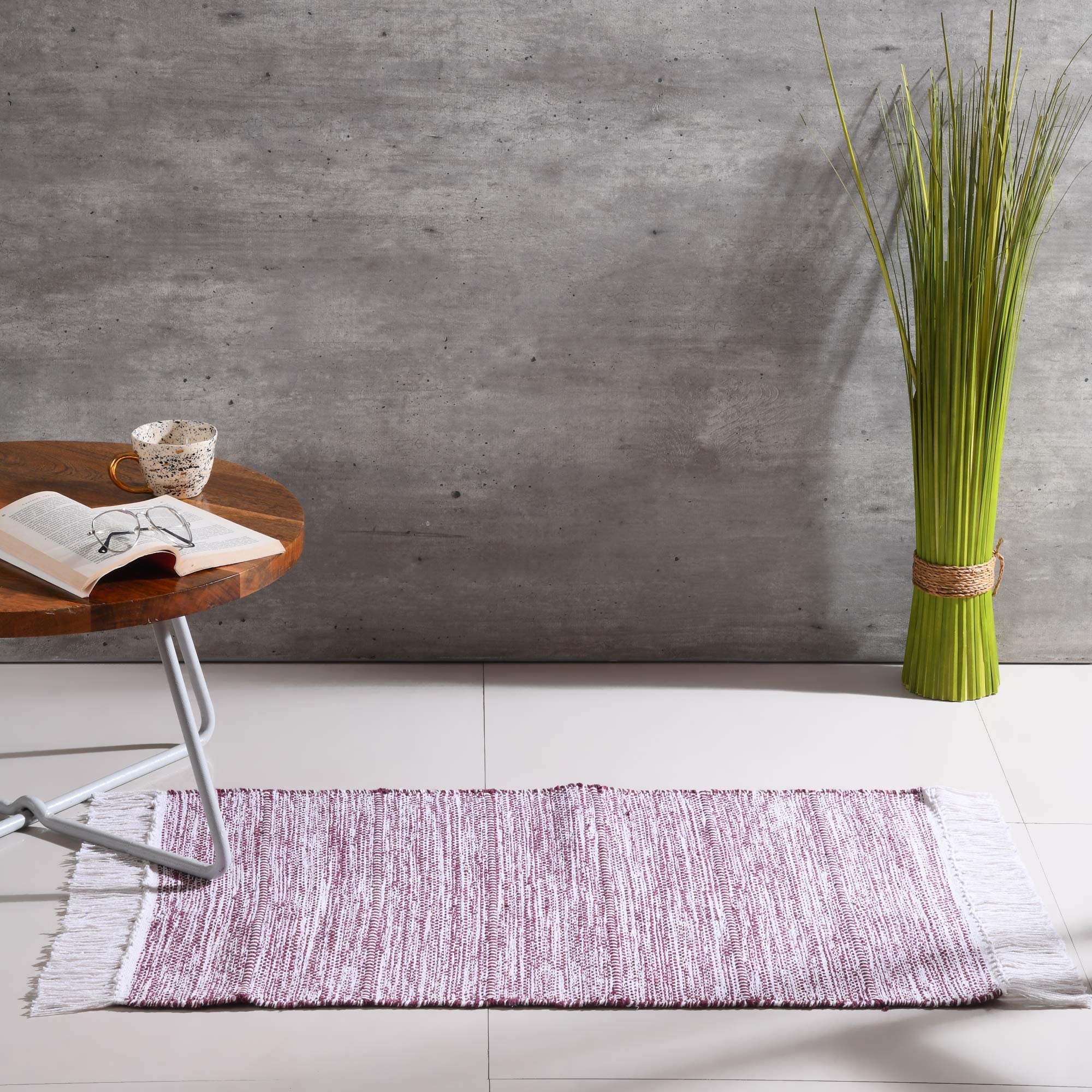Democracy homes Rectangular Cotton Floor Mat for Home, Reversible Floor Mat for Yoga Living Room, for Home & Office, Multiple Usage, with Flat Weave Design, Machine Washable, 50 X 80 cm, Purple-image-33