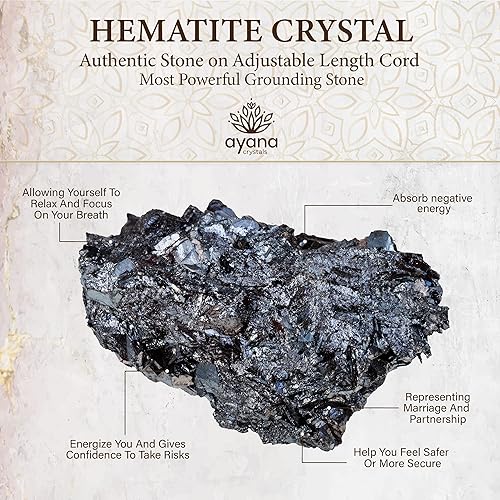 Miniatura 2 de Ayana - Collar curativo de cristales de hematita para mujer, genuino y hecho a mano, dije de hematita en bruto para equilibrio espiritual, piedra