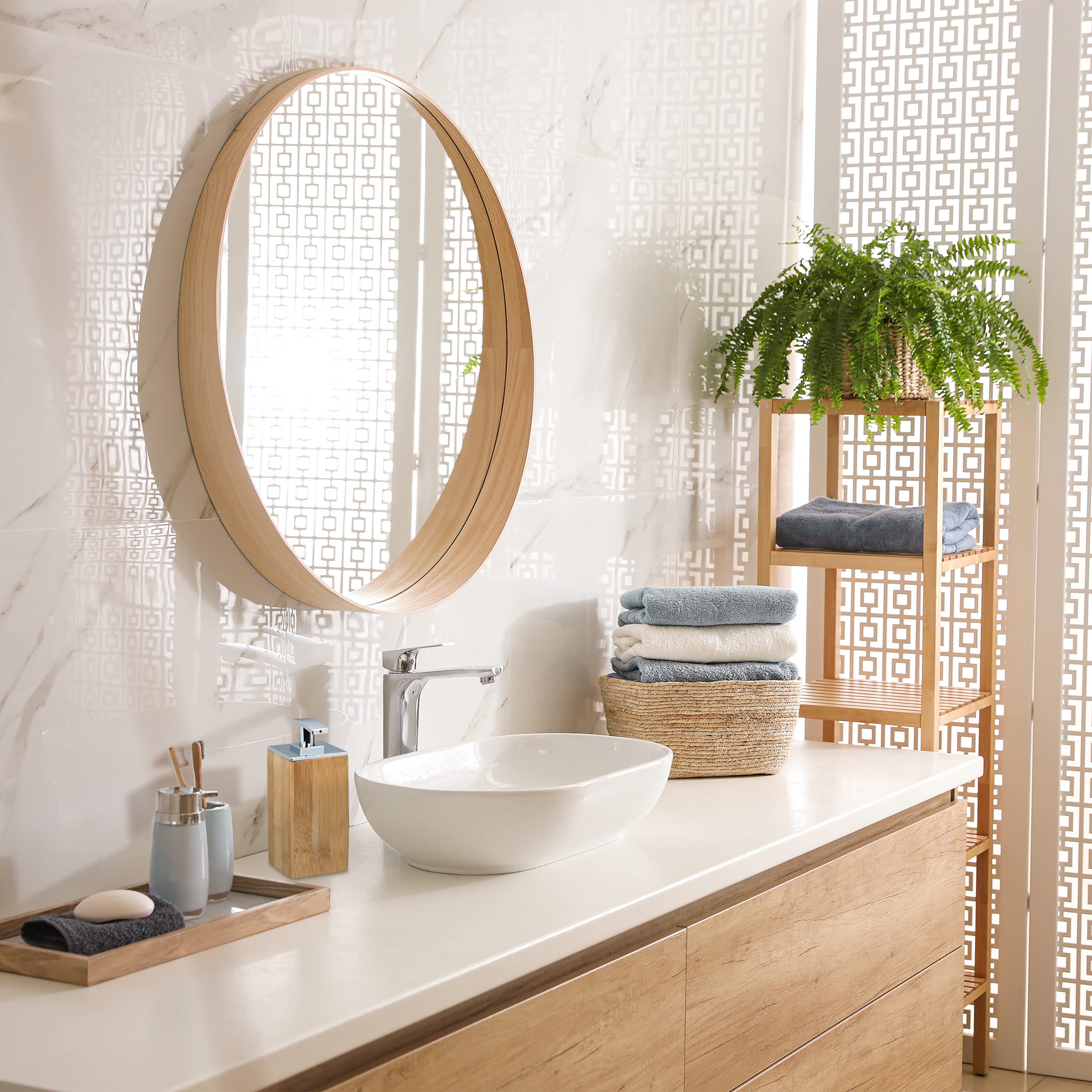 Relaxdays Soap Dispenser Bamboo Refillable Square H x W x D: 17 x 7 x 7 cm Lotion Dispenser 225 ml Wood Natural