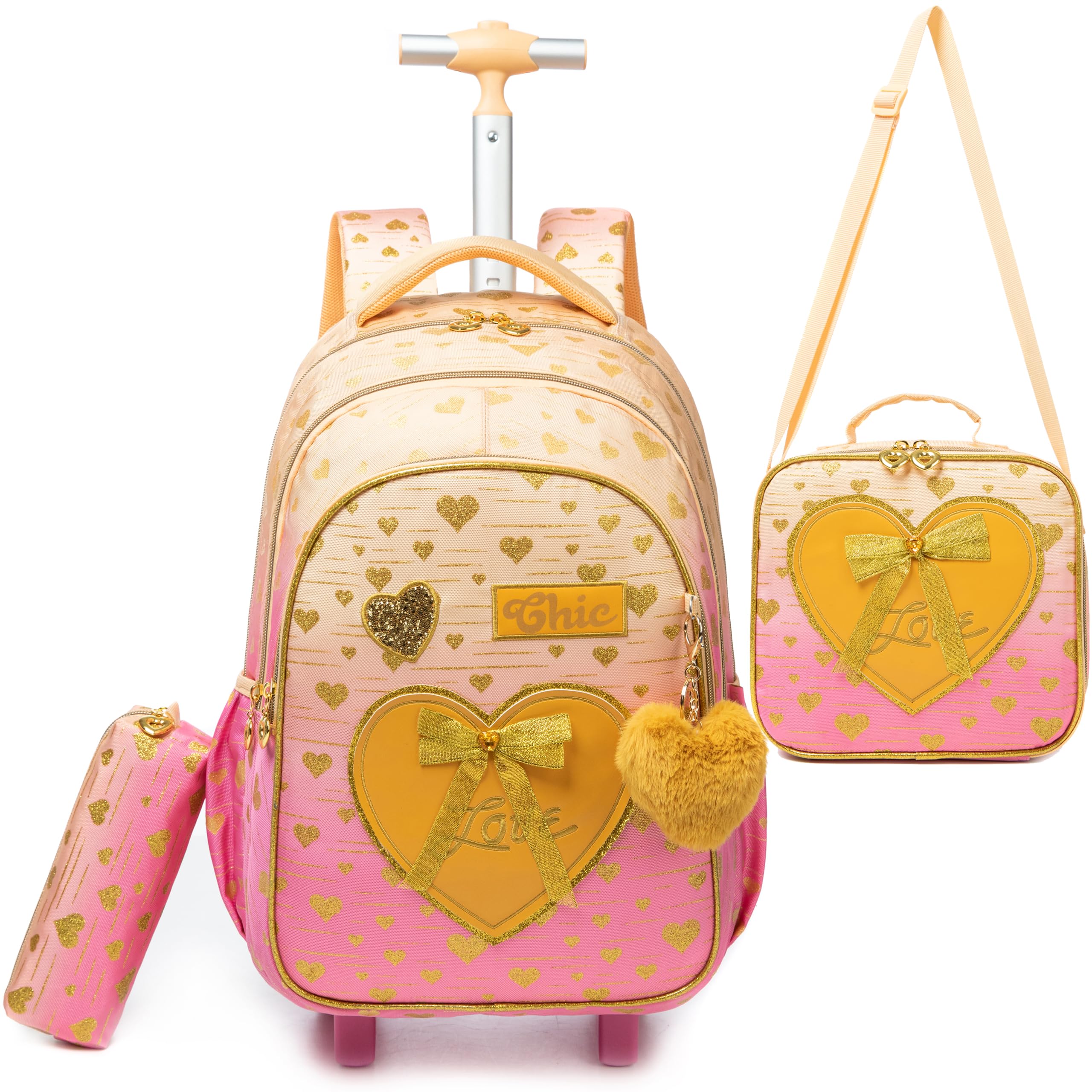 HTgroce Cartable à Roulette Sirène, Set 3 Pièces Sac à Roulette Fille Primaire Scolaire CE2
