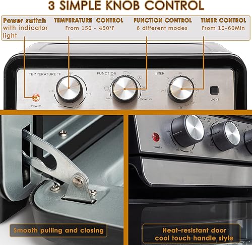 Miniatura 4 de Moss & Stone Horno freidora de aire, horno tostador 6 en 1 de 23 cuartos de galón, horno tostador para asar, hornear, asar, accesorios de acero