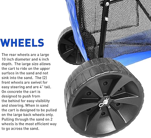 Miniatura 5 de EasyGo Product - Carrito de playa resistente con diseño plegable y ruedas grandes para arena con capacidad para 4 sillas de playa, bolsa de