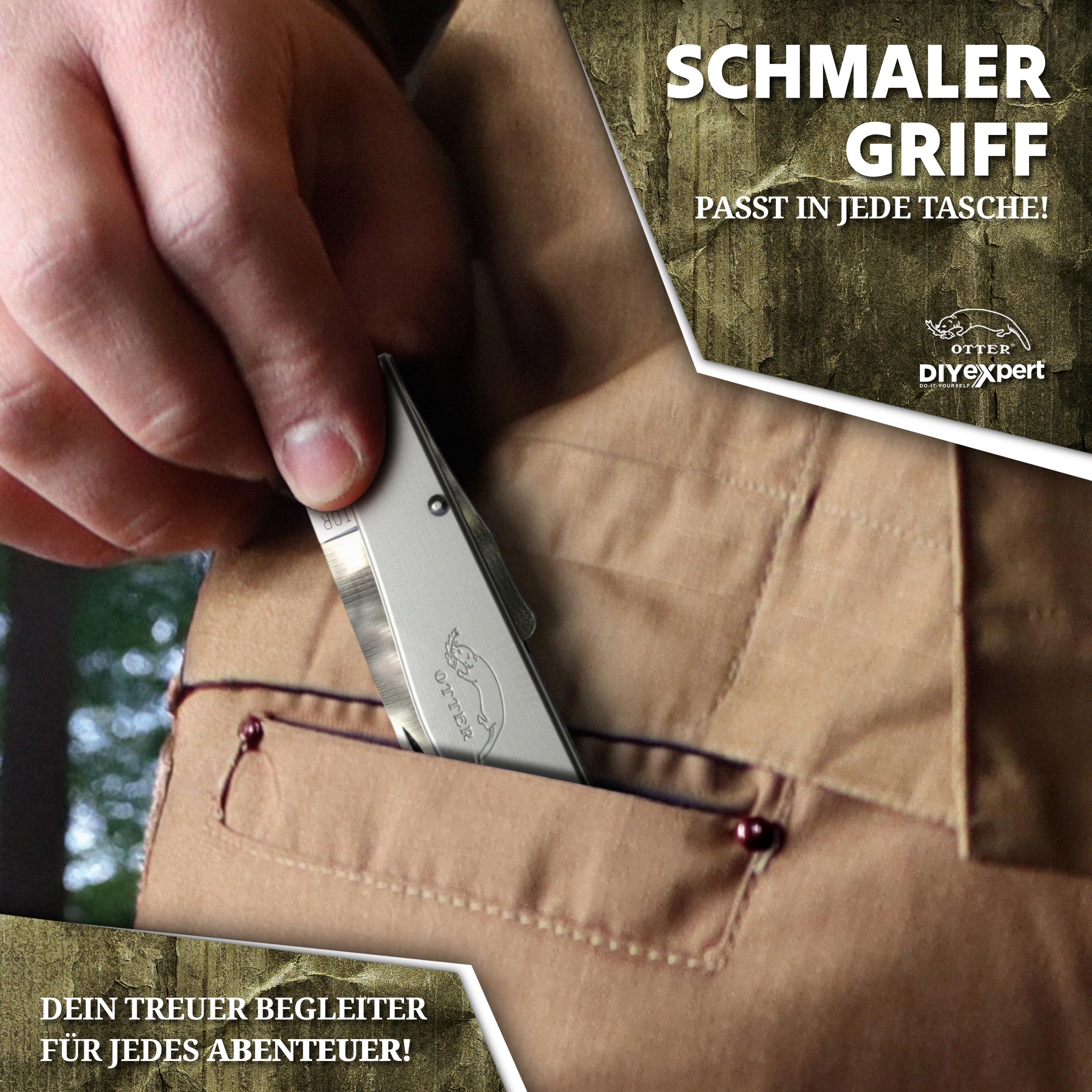 DIYexpert Outdoor-Messer MERCATOR Edelstahl | [Ohne CLIP] | Klappmesser Made in Germany | Ideal als Taschenmesser oder Jagdmesser