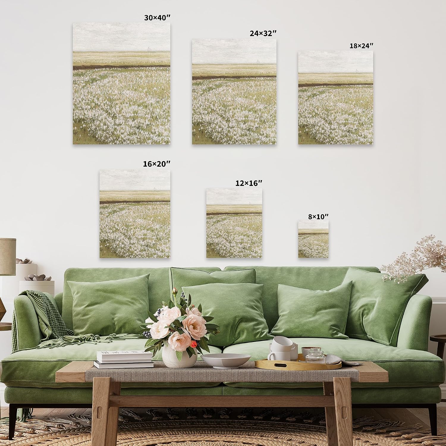 Poster Master Field of Blooming Wildflowers Canvas - Spring Landscape Print - Flower Art - Gift for Men & Women - Floral Decor for Farmhouse, Living Room or Bedroom - 8x10 STRETCHED Canvas