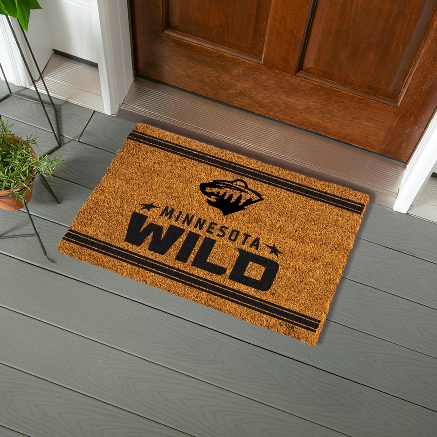 NHL Minnesota Wild Coir Door Mat, Indoor and Outdoor Entryway, 28 x 16 Inches Non Slip Back Welcome Floor Mats for Muddy Dog Paws, Weather-Resistant Front Door Entrance Home Décor