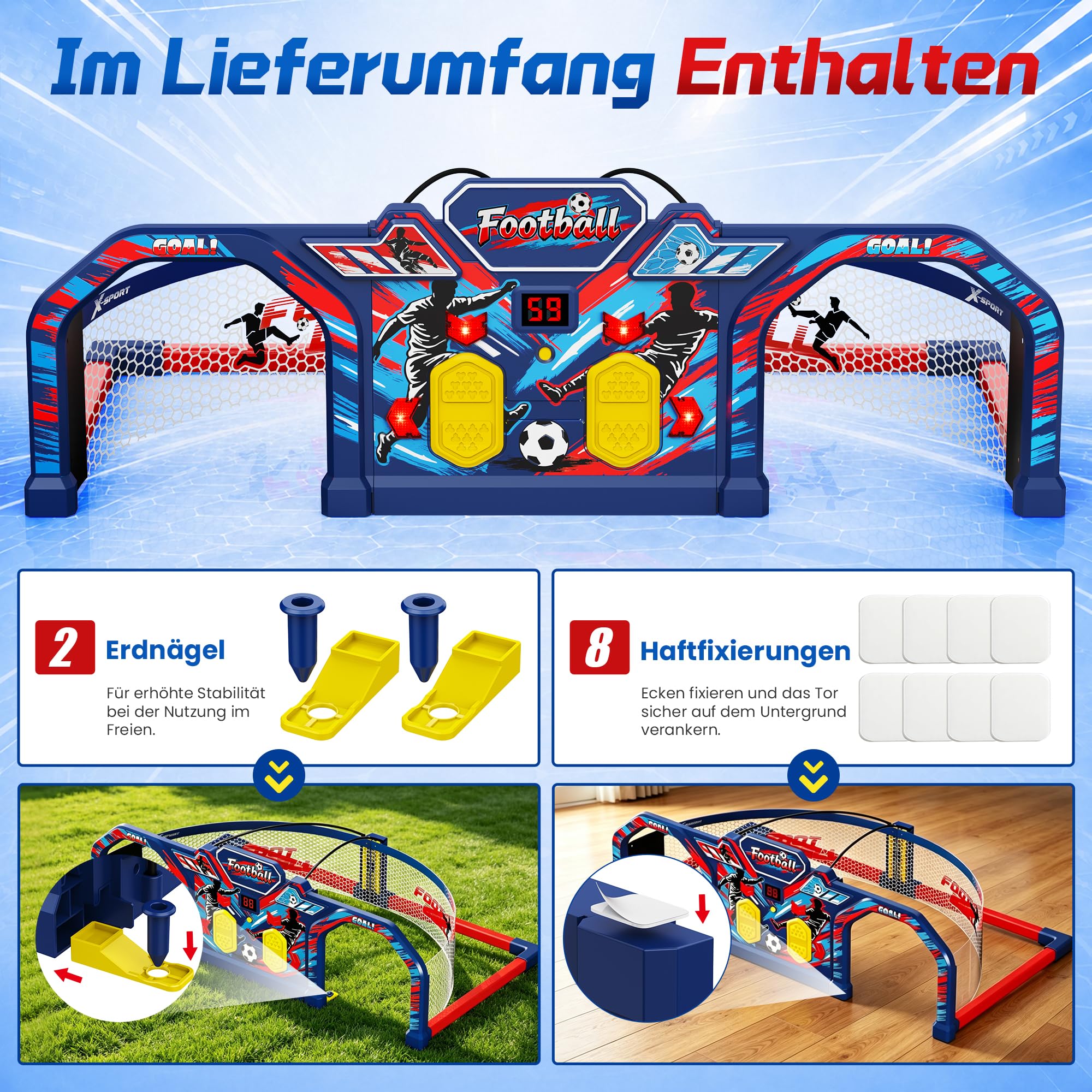 ROPODA Fußball Geschenke Jungen, Interaktives Fußball Spielzeug für Kinder mit 3 Spielmodi, Sounds&Anzeigetafel, Fussball Training Spiele für Garten Indoor Outdoor, Geschenke für Mädchen ab 3+,Wm 2026