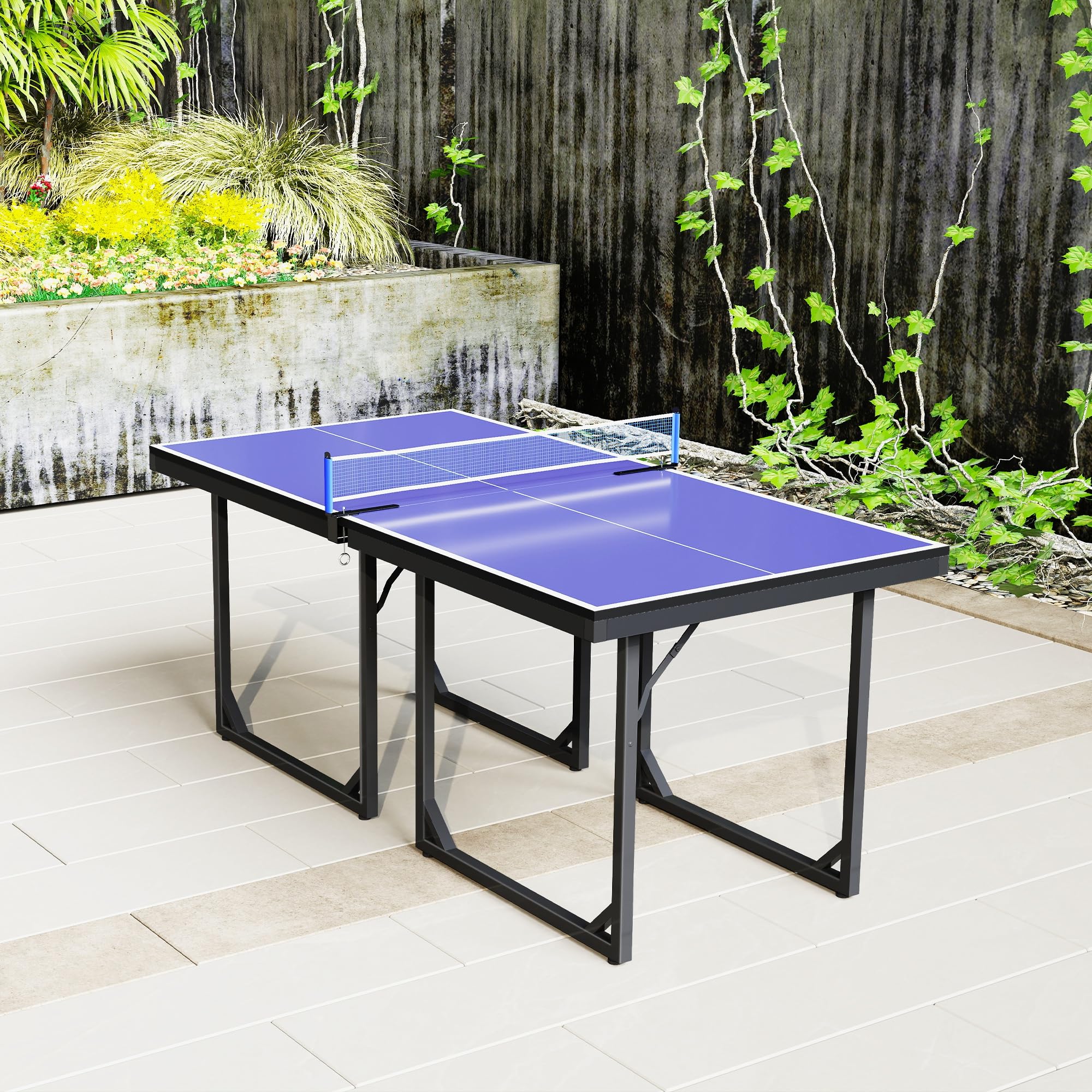 HOMCOM Mesa de Ping-Pong Plegable, 182x91cm, Fácil de Transportar, Resistente a la Intemperie, Estable, Mesa de Tenis con Red y Marco de Acero, para Interior y Exterior — view 9