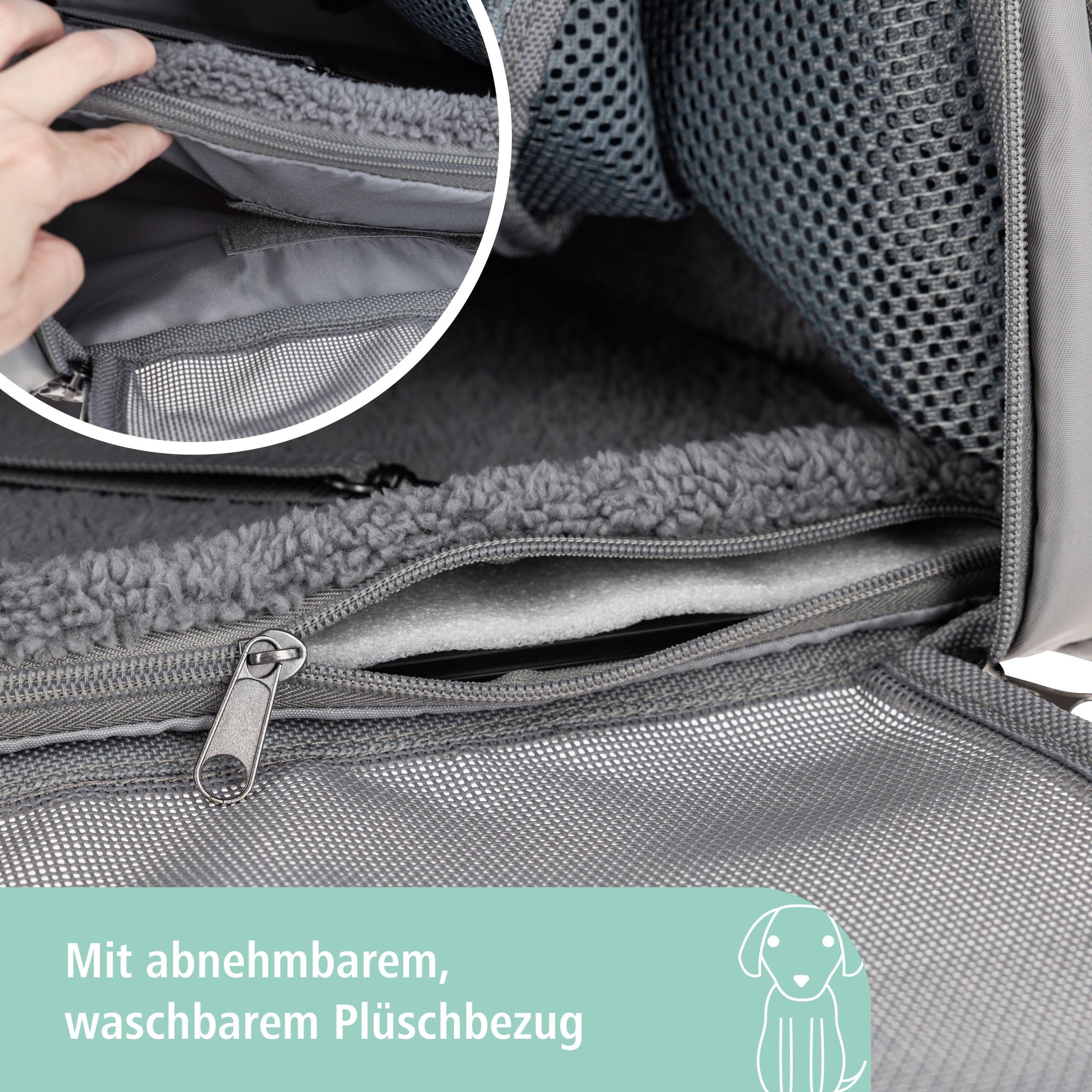 Kerbl Pet Tragetasche Vacation, Transporttasche, Transportbox, grau, 40 x 30 x 27 cm, für kleine Hunde und Katzen bis 15 kg, flugtauglich, Netz-Erweiterung, waschbar, Nylon-Gewebe