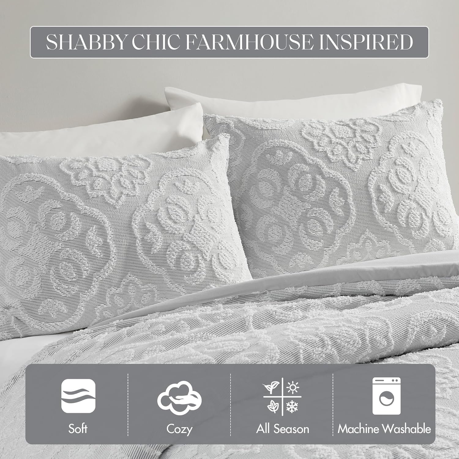 King White Microfiber Tufted Medallion Comforter Set