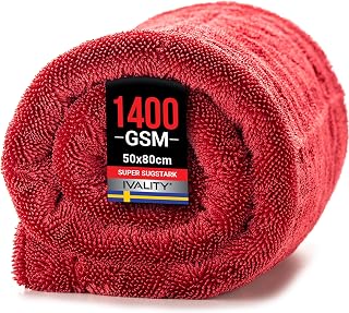 Ivality XXL Car Drying Towel 80x50 cm - 1400 GSM Microfiber Cloth, Lint Free and Paint Safe, Ultra Absorbent Vehicle Cleaning Cloth - Red