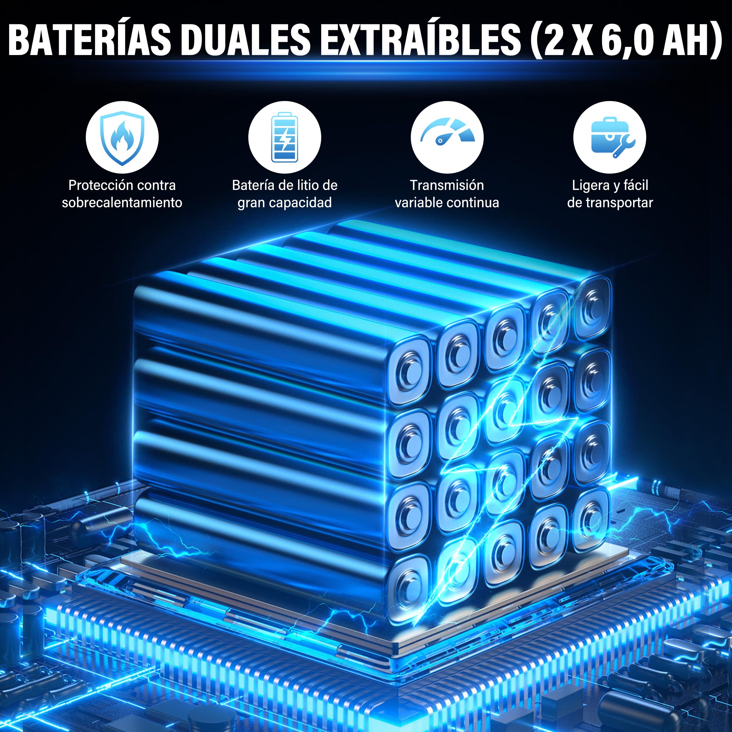 Soplador de hojas inalámbrico TEENO, 35000 RPM 2 x 6,0 Ah baterías, cargador y 3 boquillas incluidas, tres modos de velocidad, compatible con baterías Makita, ideal para terraza, callejones y jardín