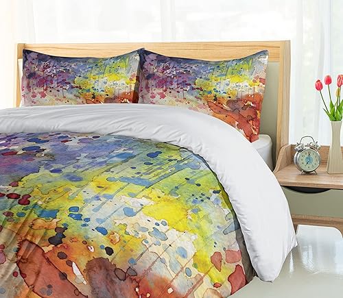 Miniatura 4 de Ambesonne Juego de 2 funda de edredón abstracta, estilo grunge, aspecto sucio, manchas de acuarela coloridas, juego de ropa de cama decorativo de 6