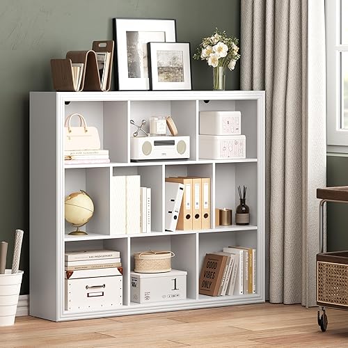 Miniatura 7 de Estante para libros con 10 cubos, estantería de 43 pulgadas de ancho con dispositivo antipunta, estantería abierta de 38 pulgadas de alto,