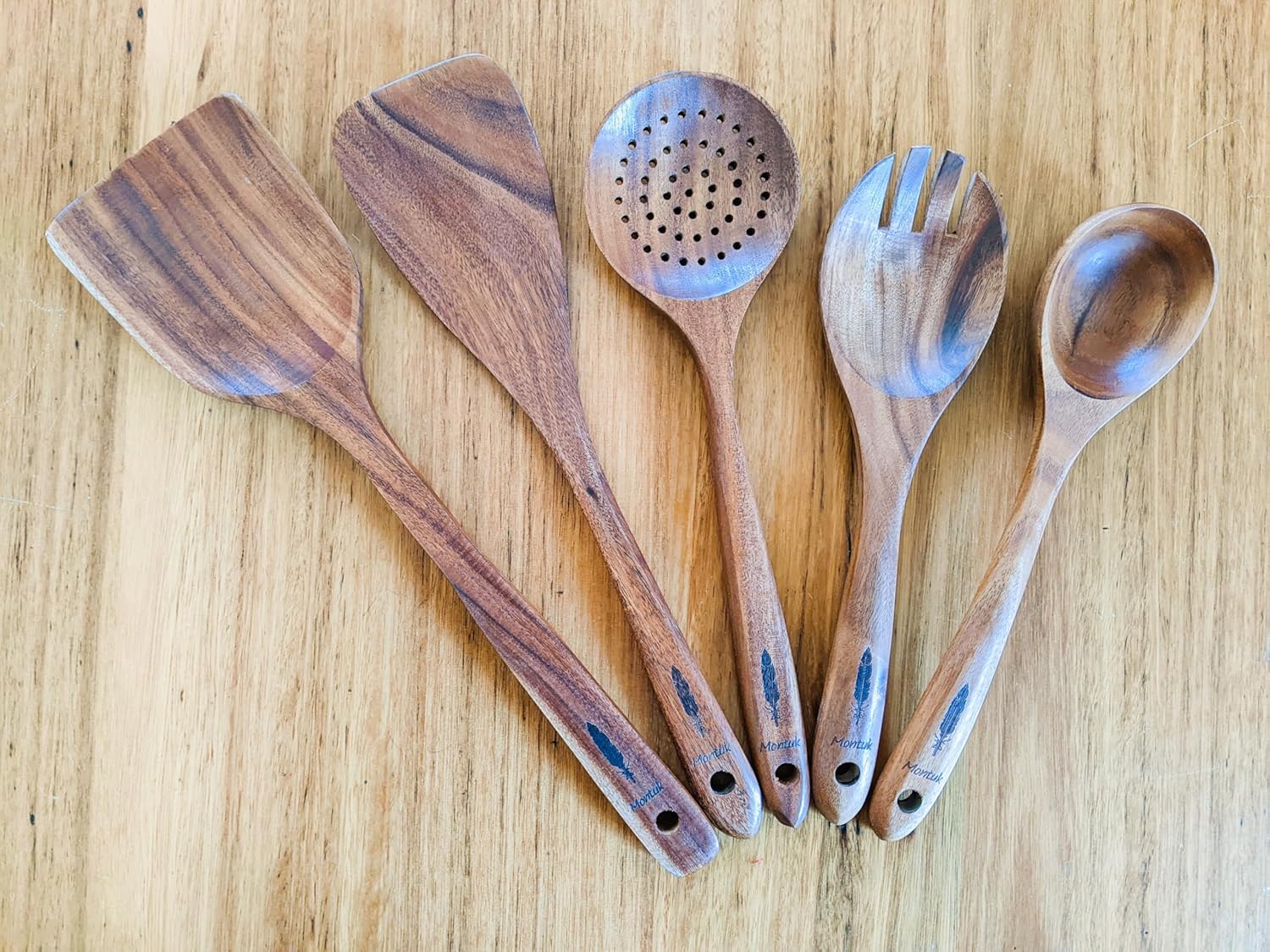 5 Pcs Natural Teak Wood Cooking Utensils Set for Kitchen, Spoon Set.