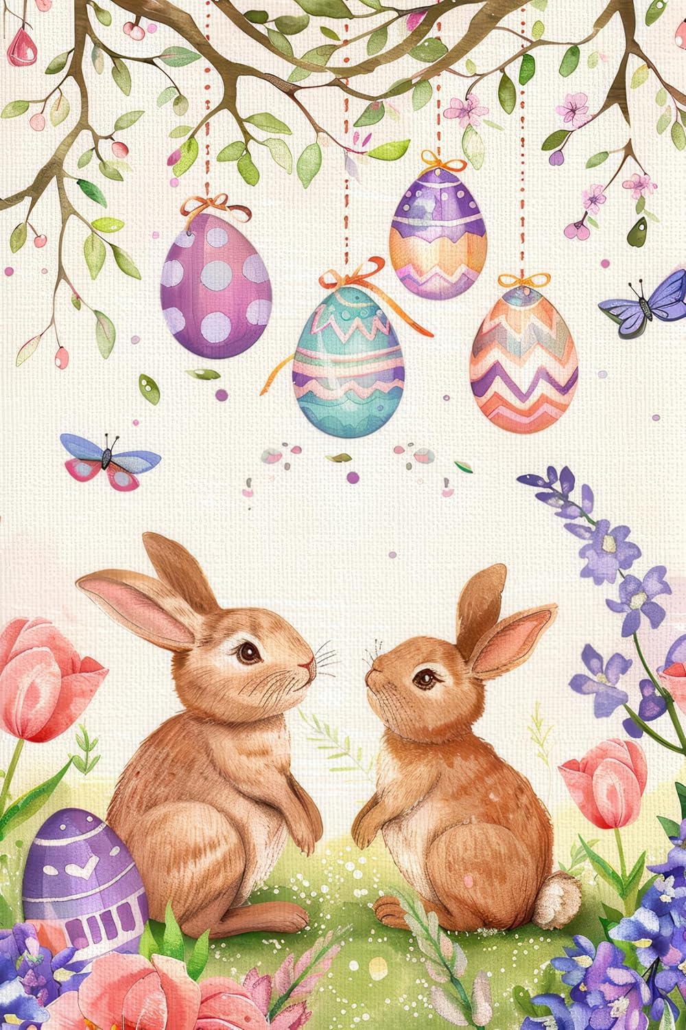 Happy Easter Garden Flag 12x18 Inch Double Sided Bunny and Hanging Easter Egg Design Small Outdoor Yard Flag Spring Rabbit Floral Banner for Porch Lawn Patio Garden Decor - Image 2