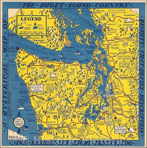 Mapa histórico - Un mapa histérico de la belleza campestre de Puget Sound que desafía la descripción y además es bonito también, 1940, Lindgren