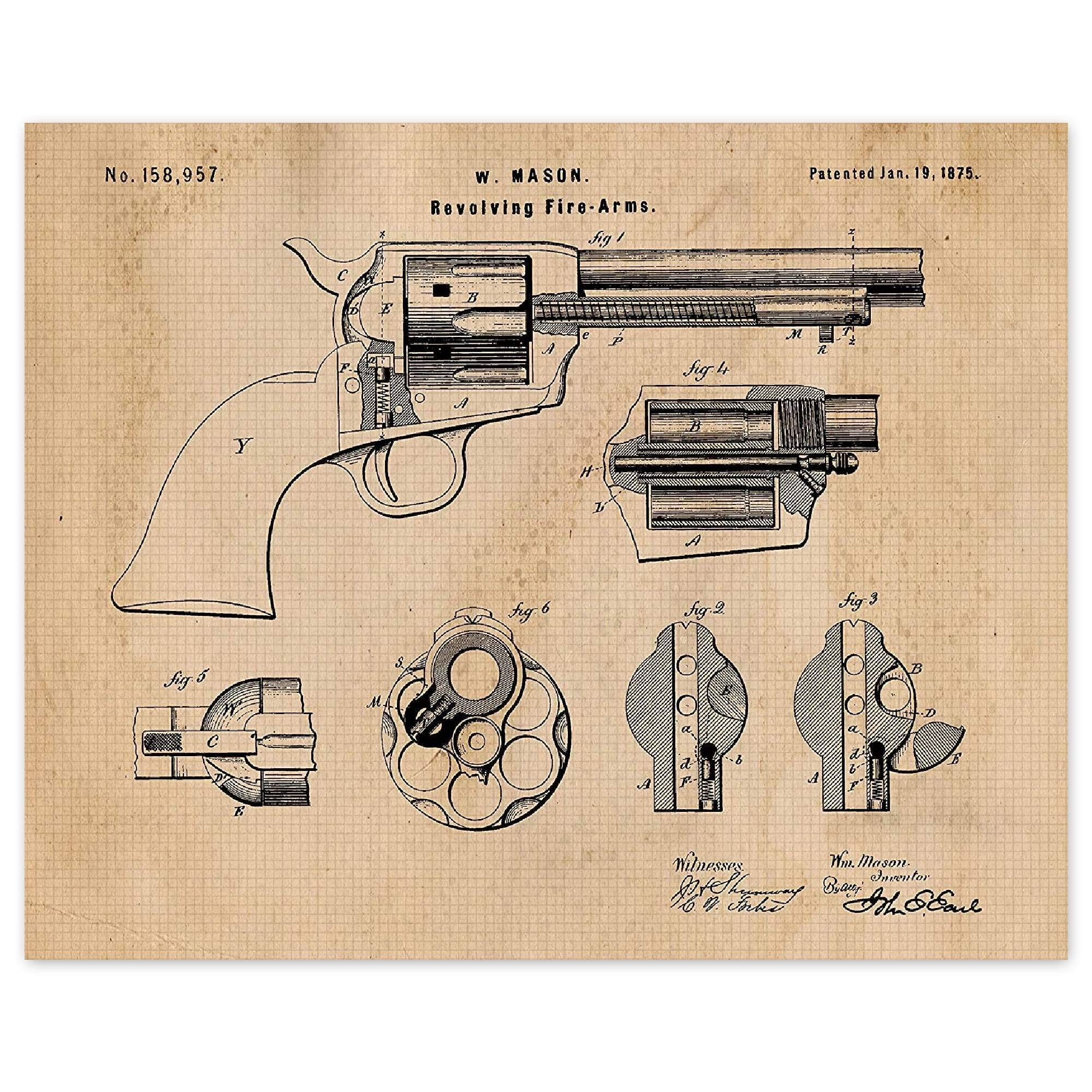 Vintage Colt Peacemaker Firearms Patent Prints, 1 (11x14) Unframed Photos, Wall Art Decor Gift for Home Pistol Office Gears Ammo Garage College Student Teacher Coach Cowboys Target Range Instructor