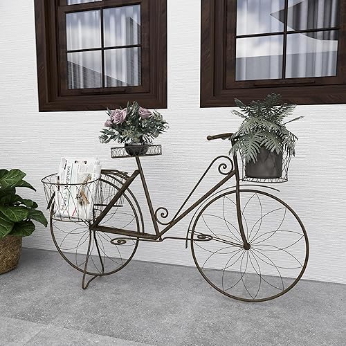 Miniatura 7 de Deco 79 Soporte para plantas de metal para interiores y exteriores diseño de alambre con cesta y bolsa de sillín 54 x 18 x 32 pulgadas turquesa