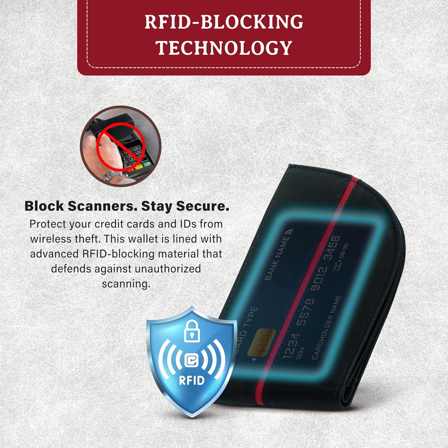 ROGUE WALLET Genuine Leather Front Pocket Wallets for Men - Spacious Thin Leather w/ 3 Card Slots, Billfold Section & More - RFID Blocking Bifold Wallets for Men (Red Line) - Image 6