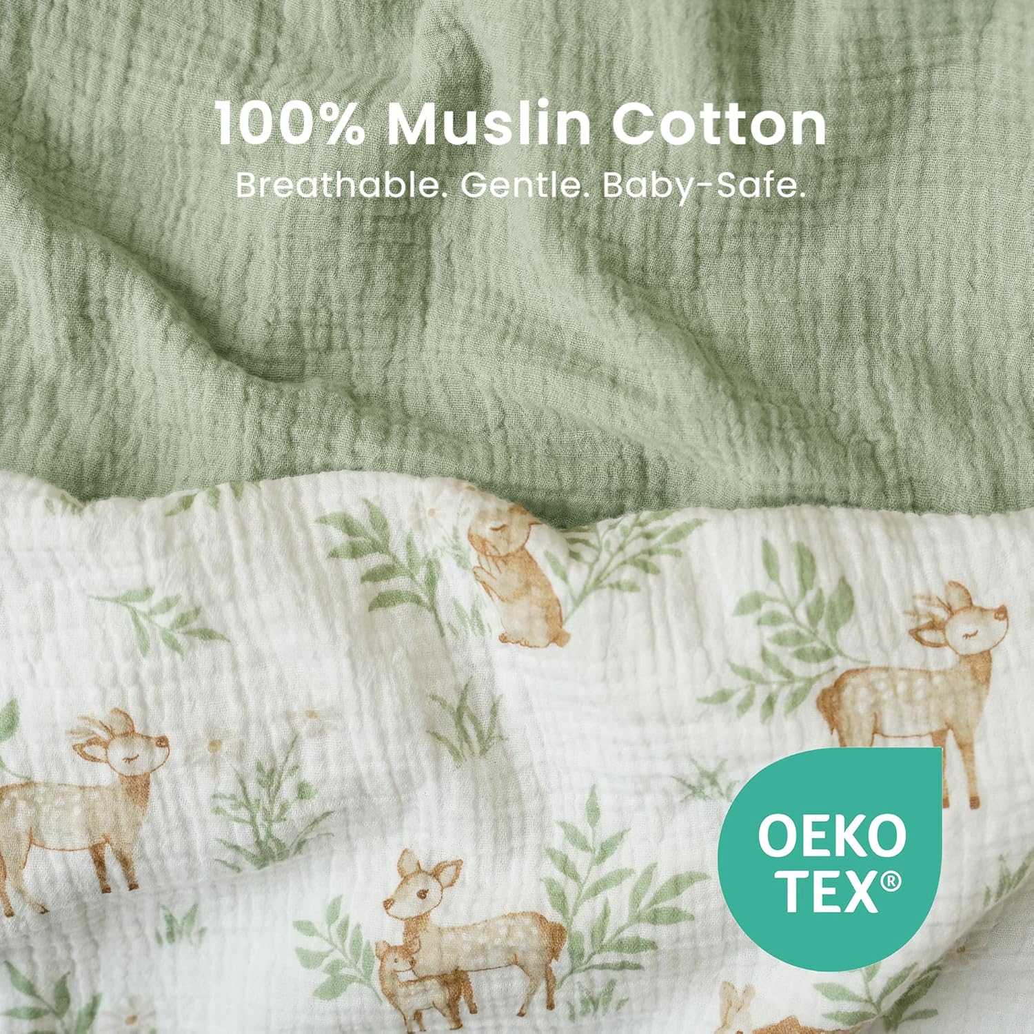 Konssy 2 Pack Muslin Bassinet Sheets for Boys, Girls, 100% Cotton Soft Breathable Fitted Bassinet Mattress Sheet, 33 x 21 inches (Woodland,Sage) - Image 3