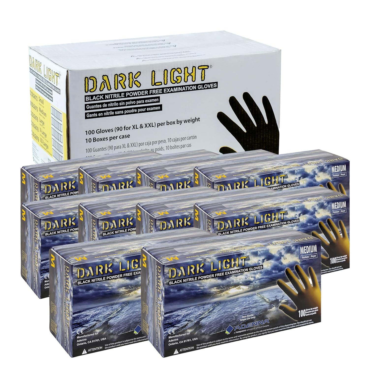 Adenna Dark Light Bulk Disposable Nitrile Gloves – 9 Mil, Heavy Duty Work Rubber Glove with Textured Grip, Non-Latex & Powder Free, Case of 1000, Medium, Black