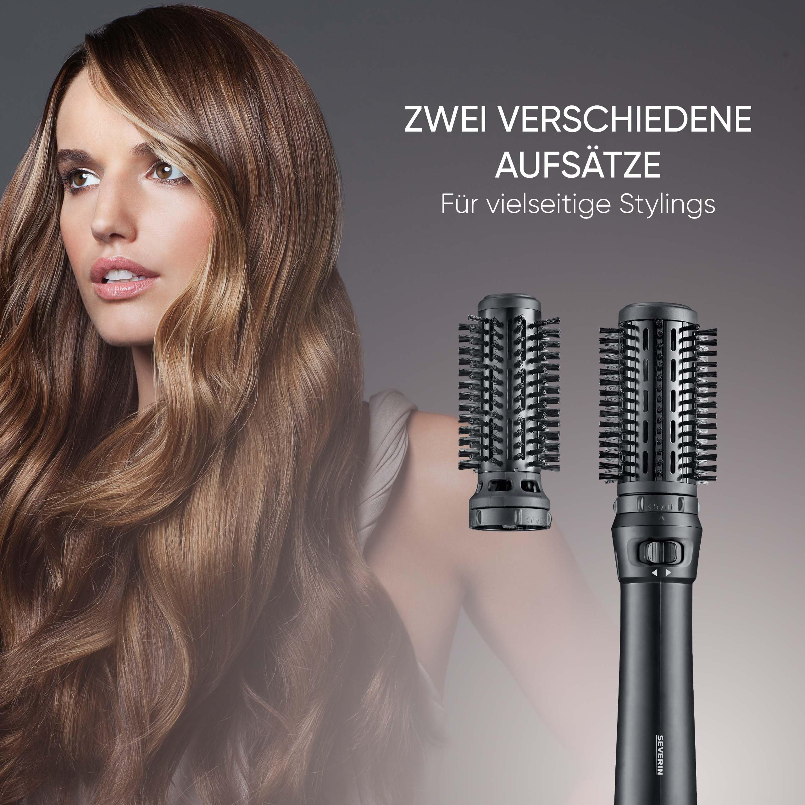 Severin Warmluftbürste rotierend, Föhnbürste mit 2 Aufsätzen (40mm und 50mm), 2 Temperatureinstellungen, Kaltstufe, Styling-Bürste, Keramik-Keratin-Beschichtung, 1000W, schwarz, WL 0241
