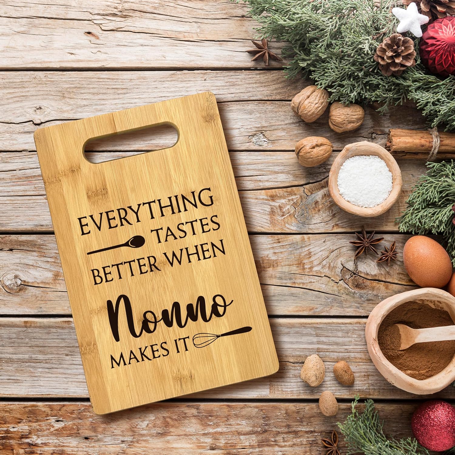 FONDCANYON Nonno Gifts, Everything Tastes Better When Nonno Makes It Gift Bamboo Cutting Board Kitchen Decor, Nonno Father’s Day Gifts Cutting Boards for Kitchen, Gift for Grandpa from Grandchildren - Image 2