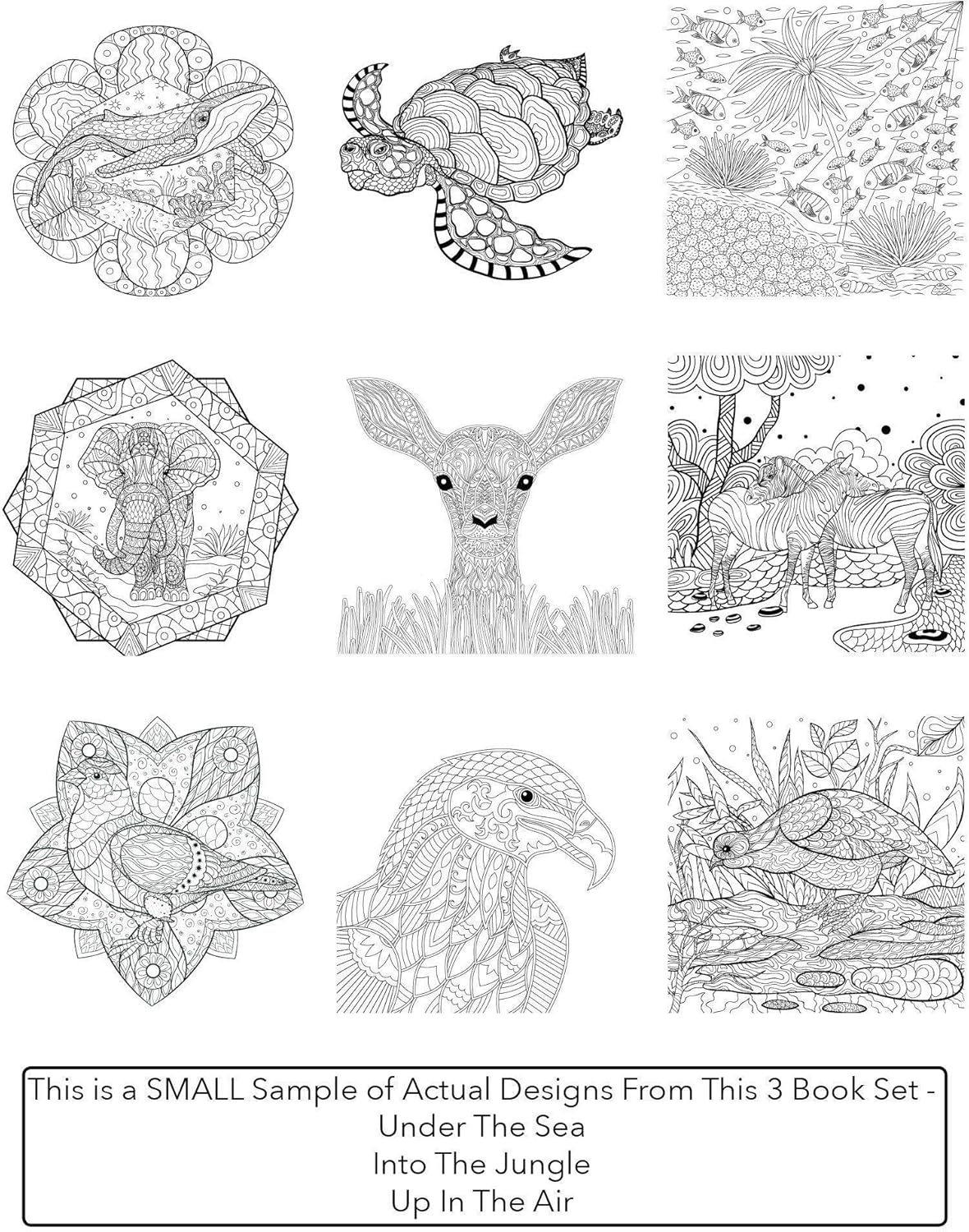Creatively Calm Studios Adult Coloring Book Bundle - All 3 Sets, 3 books each set, 9 Books Total. Animals, Butterflies, Mandalas and more