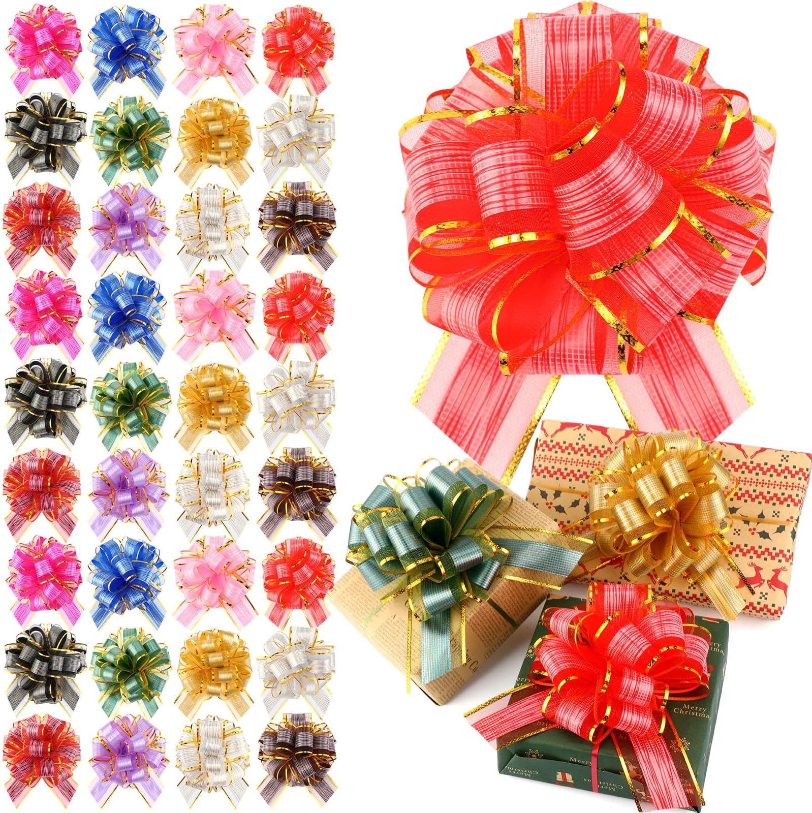 Poen 36 Pcs Christmas Pull Bows 6 Inch Gift Wrapping Bow for Baskets Large Ribbon Packaging Bows for Xmas Crafts Presents Valentine's Day Birthday Holiday Party Decorations(12 Colors)