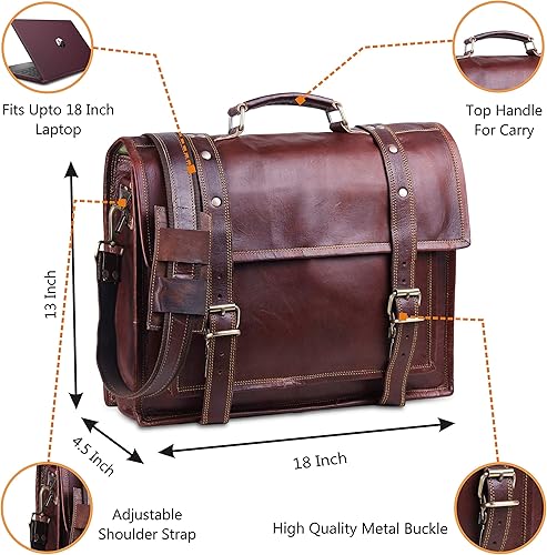 Miniatura 2 de Maletín de cuero para hombre, la mejor bolsa de cuero para portátil de 18 pulgadas para hombres, bolso de cuero rústico hecho a mano vintage, bolso