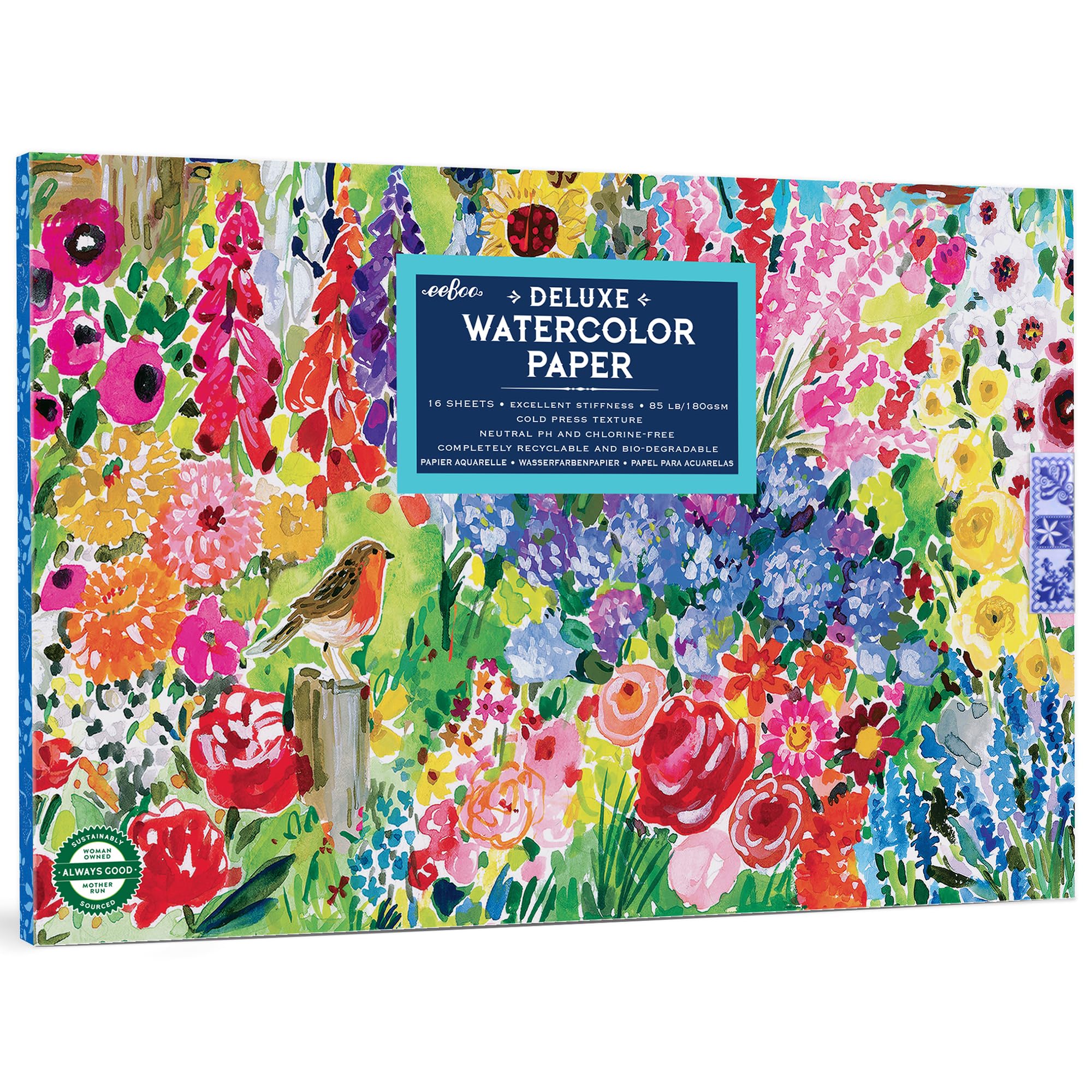 eeBoo Piece & Love: Seaside Garden Watercolor Pad - 16 Sheets, 85 LB, 9.5 x 6.5 Book, Adults Arts & Crafts