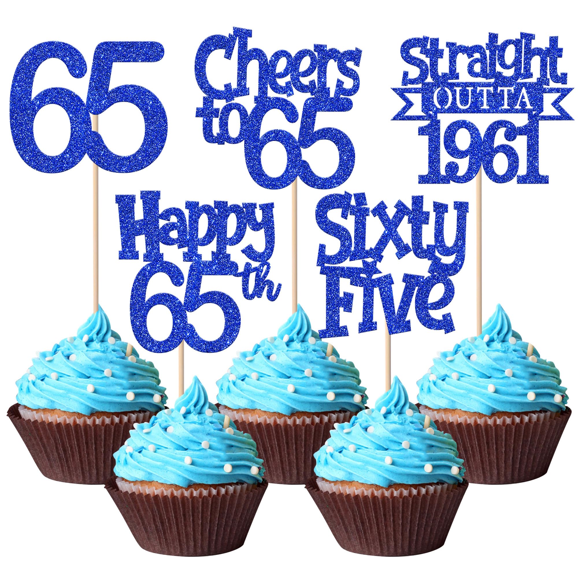 30 Stück 65th Geburtstag Cupcake Toppers Glitzer Straight Outta 1961 Kuchen Deko Happy 65th Hello Sixty Five Tortendeko für Prost auf 65 Geburtstag Hochzeit Jahrestag Party Kuchen Dekorationen Blau