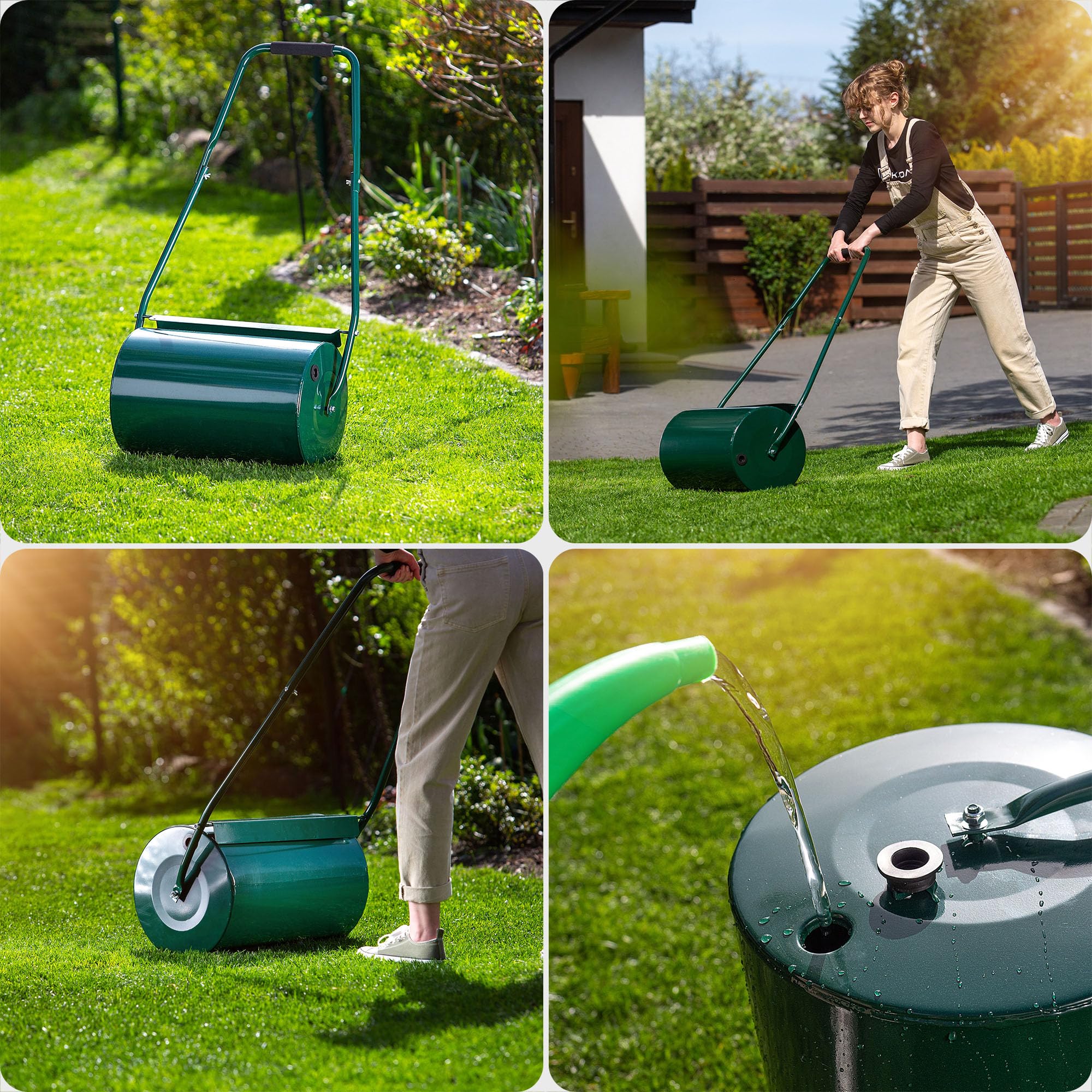 KADAX Rouleau à gazon, 50 cm de largeur, 32 cm de diamètre, remplissable avec de l'eau ou du sable, rouleau de jardin en métal, rouleau pour gazon pour l'entretien de la pelouse et la compactage du