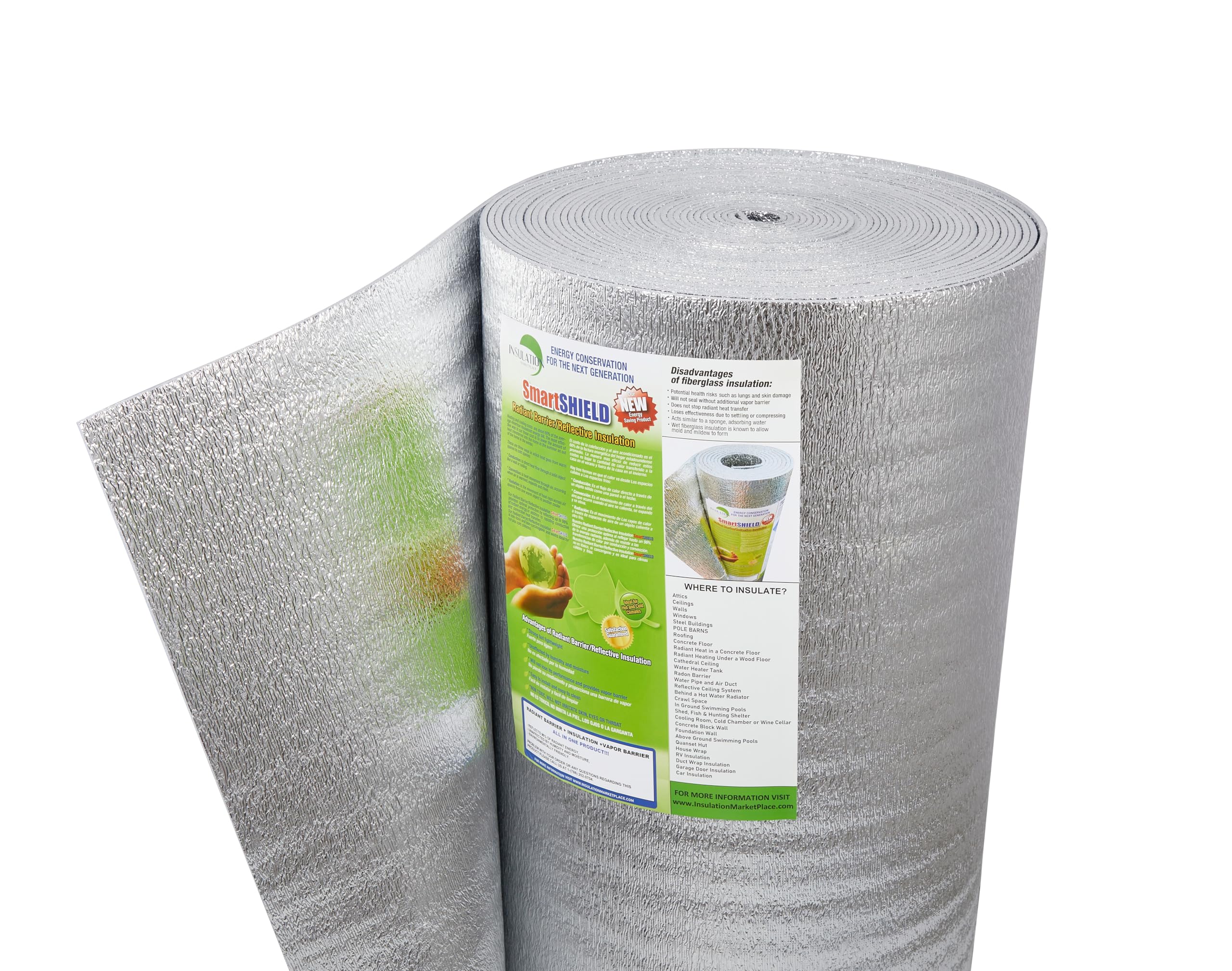 SmartSHIELD -5mm 24''X50ft R17 Reflective Insulation Roll, Foam Core Radiant Barrier, Thermal Insulation - FOIL/FOIL